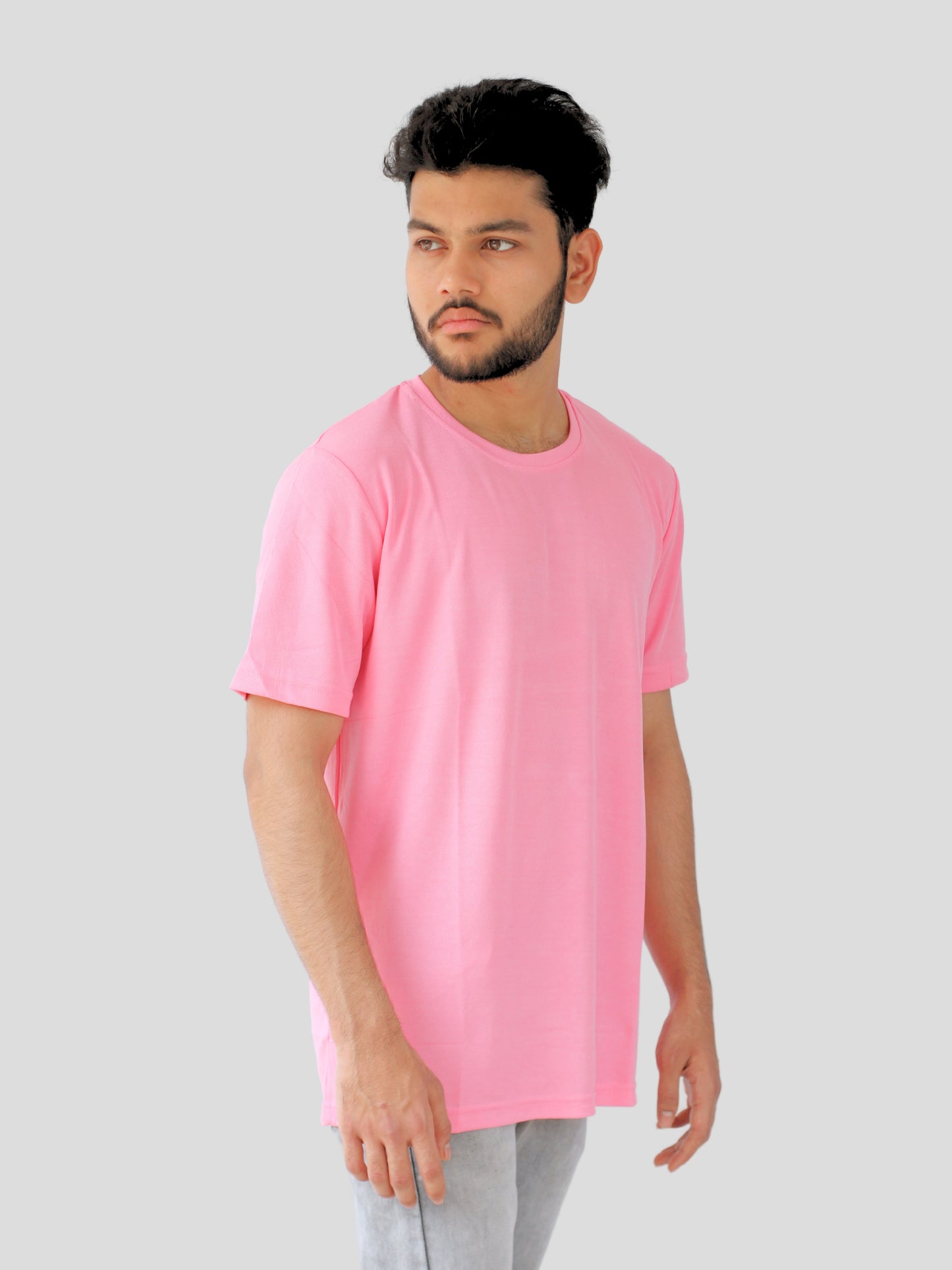 Youth Robe Men's Plain Round Neck T-Shirt (Pink)