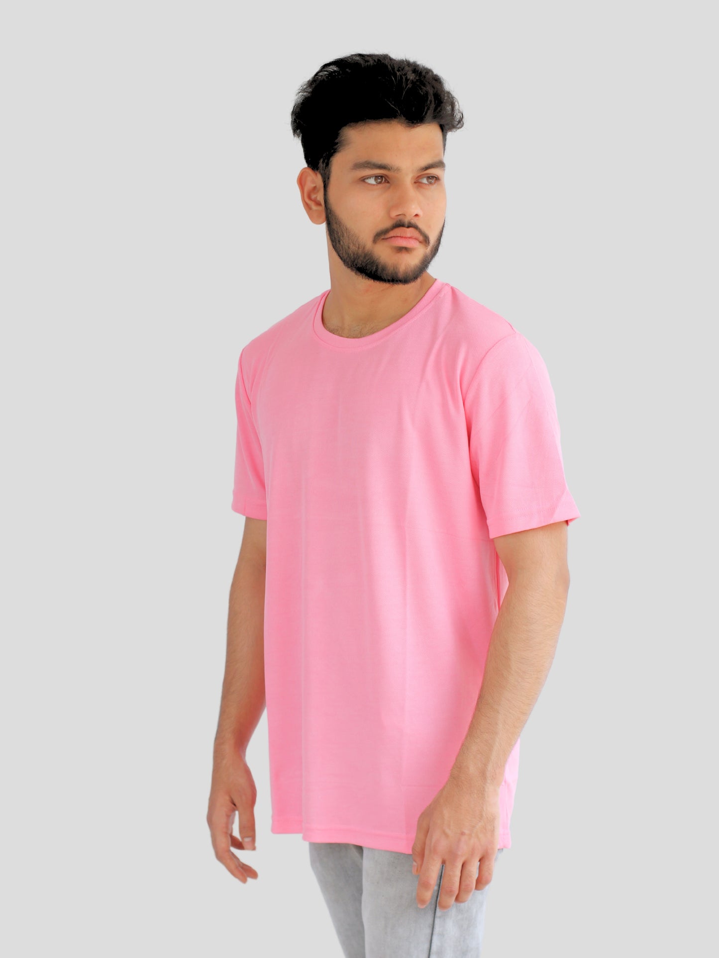 Youth Robe Men's Plain Round Neck T-Shirt (Pink)