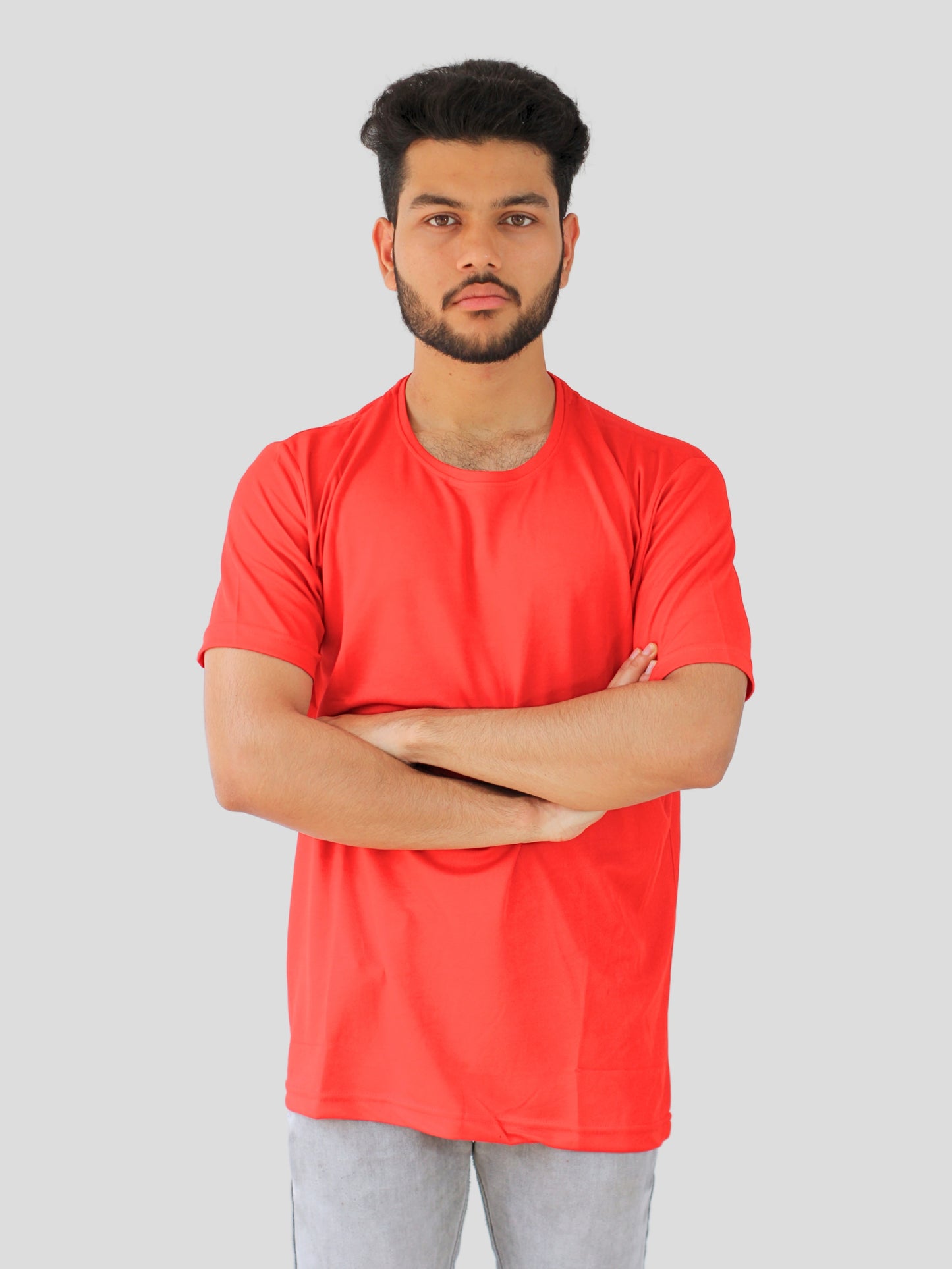 Youth Robe Men's Plain Round Neck T-Shirt (Red)