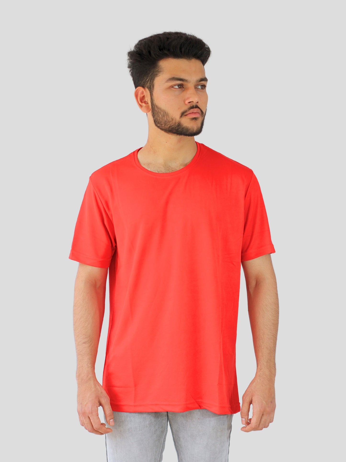 Youth Robe Men's Plain Round Neck T-Shirt (Red)