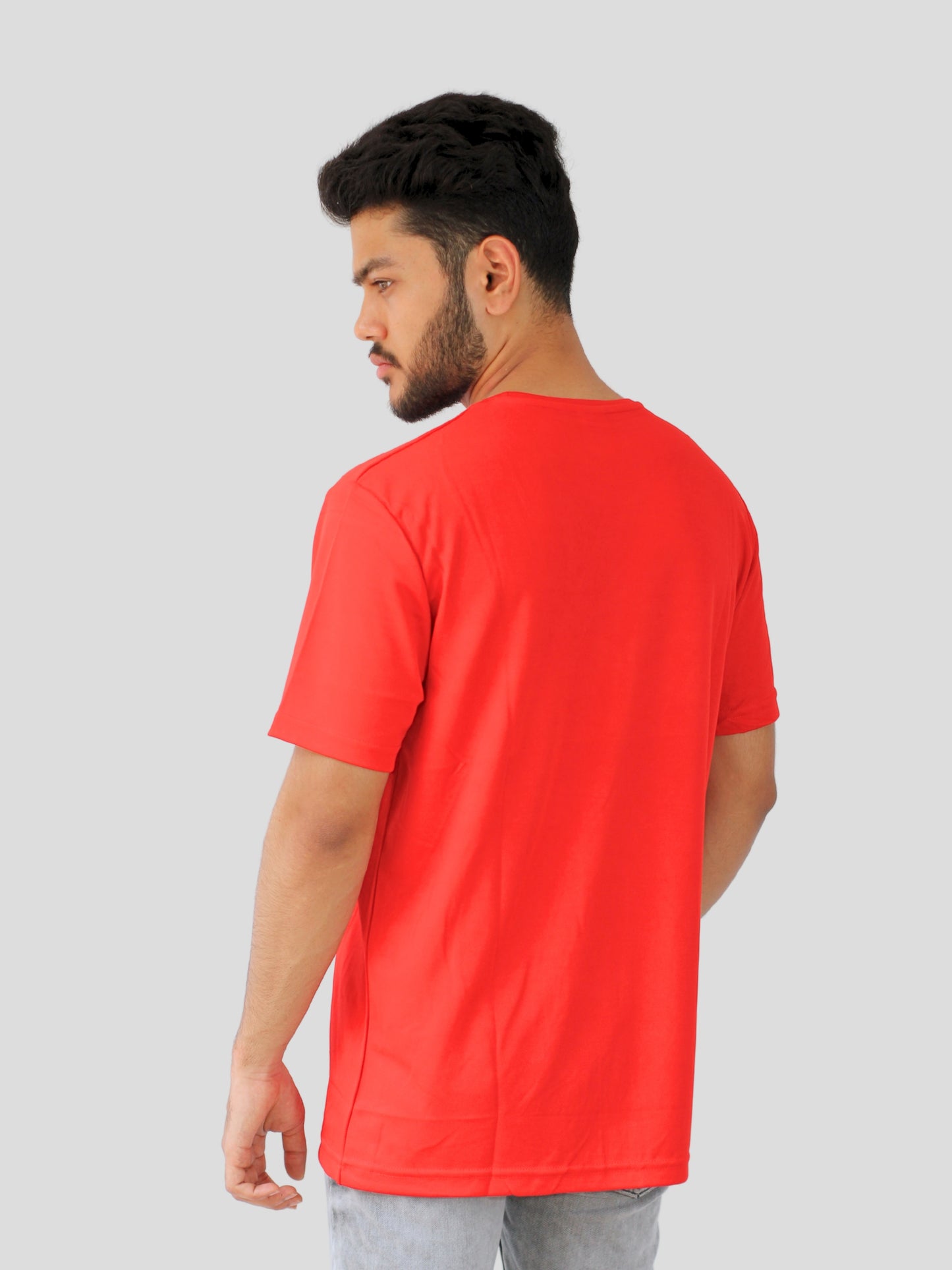 Youth Robe Men's Plain Round Neck T-Shirt (Red)