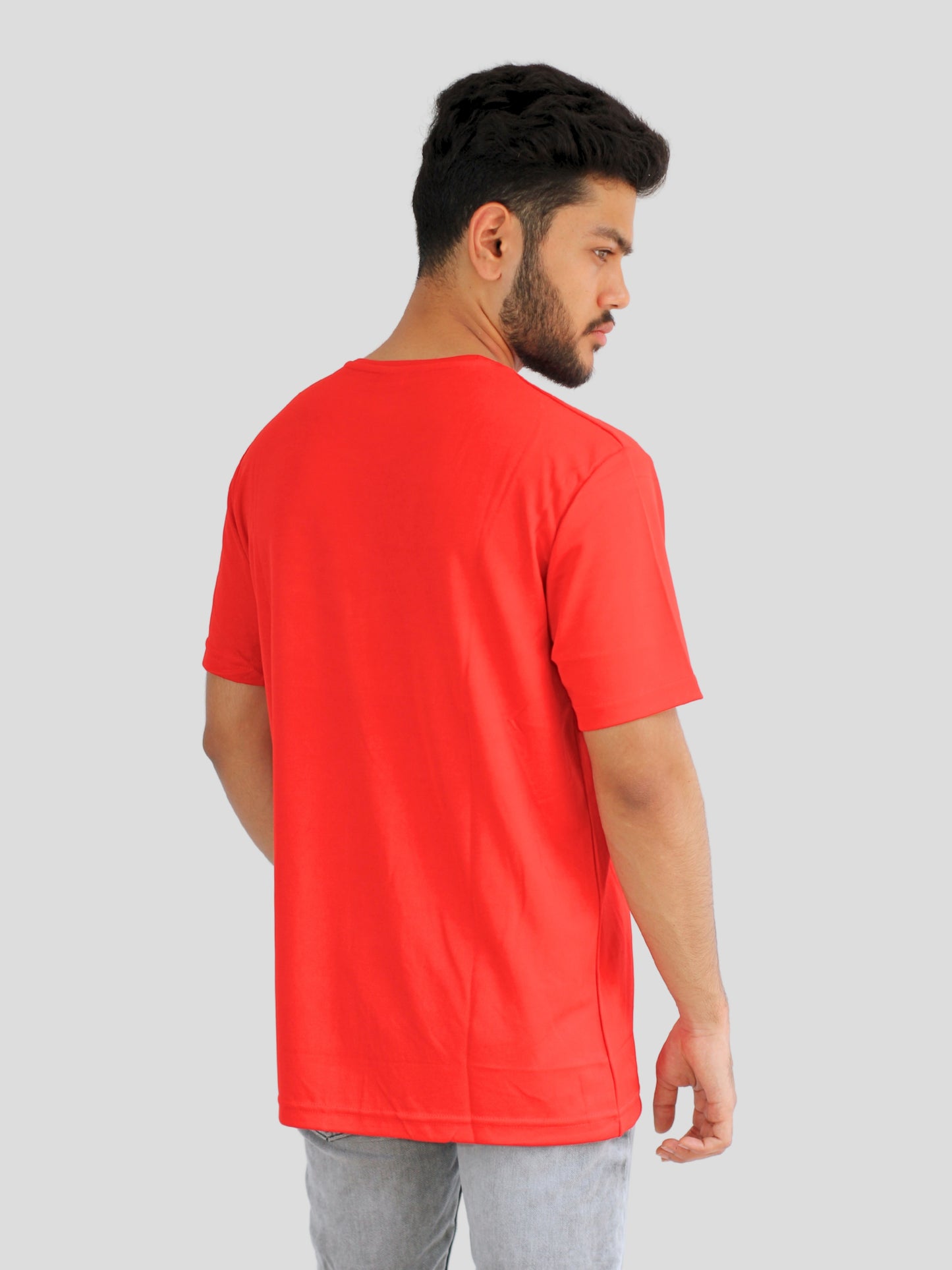 Youth Robe Men's Plain Round Neck T-Shirt (Red)