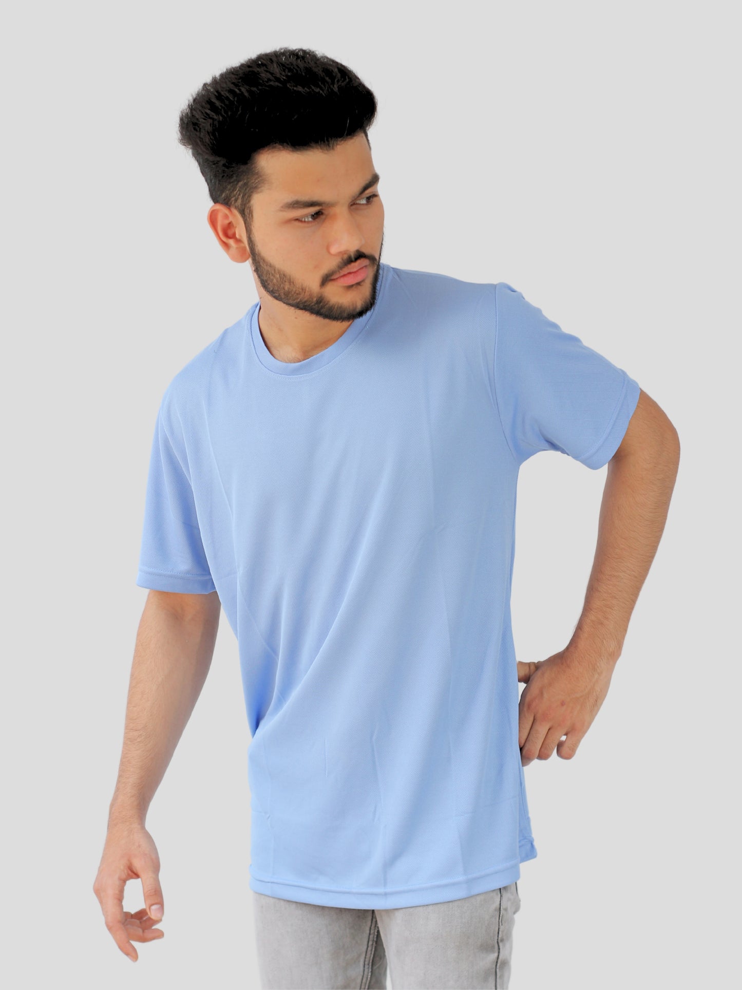 Youth Robe Men's Plain Round Neck T-Shirt (Sky Blue)