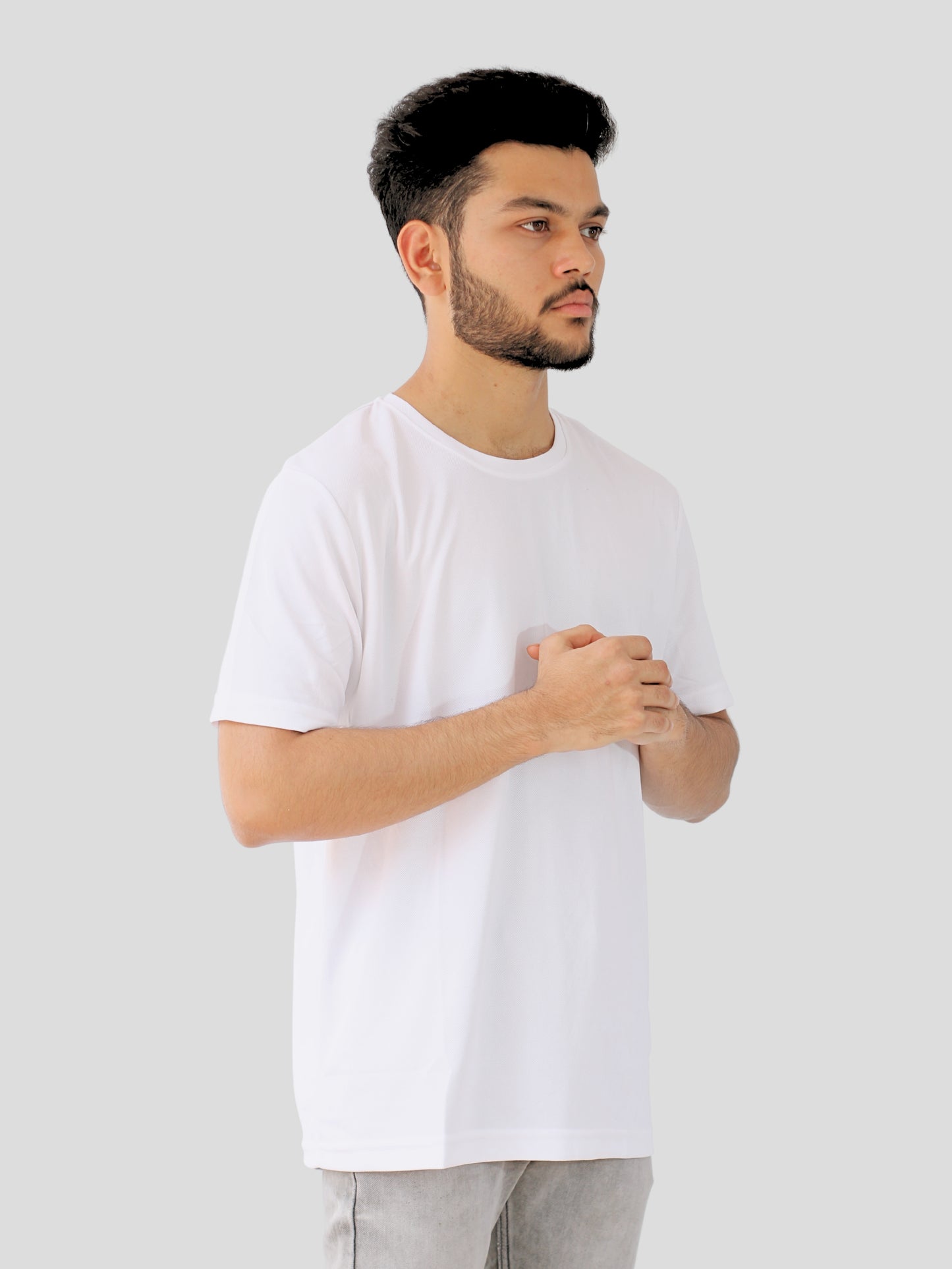 Youth Robe Men's Plain Round Neck T-Shirt (White)
