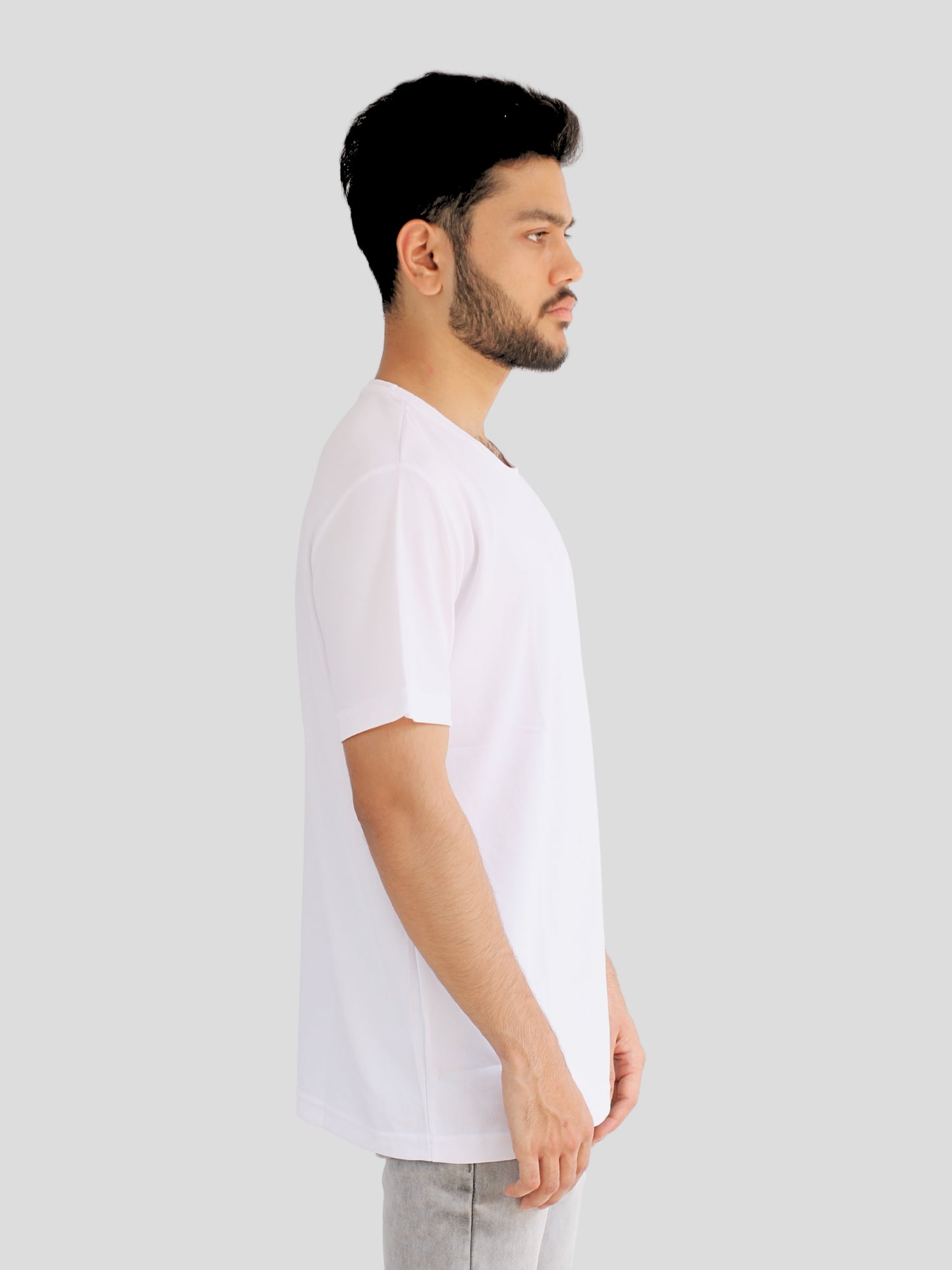 Youth Robe Men's Plain Round Neck T-Shirt (White)