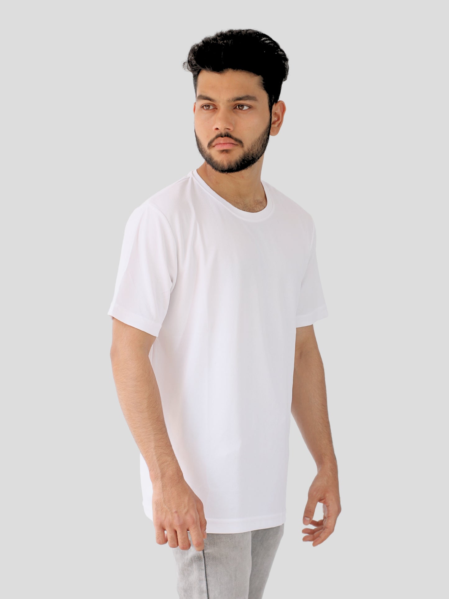 Youth Robe Men's Plain Round Neck T-Shirt (White)