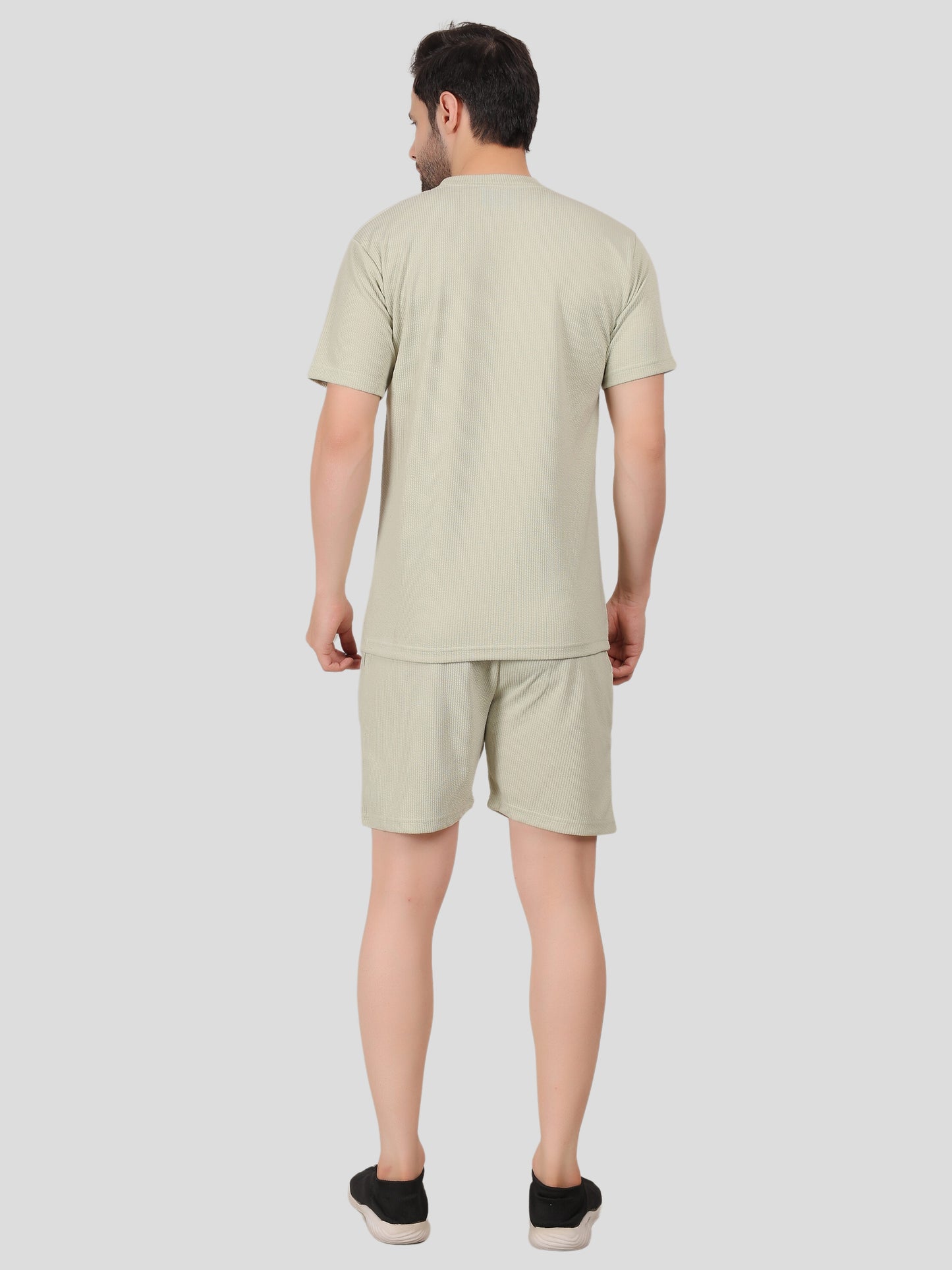 YOUTH ROBE Men's Co-Ord Set , Knitted T-Shirt and Short (Pastel Green)