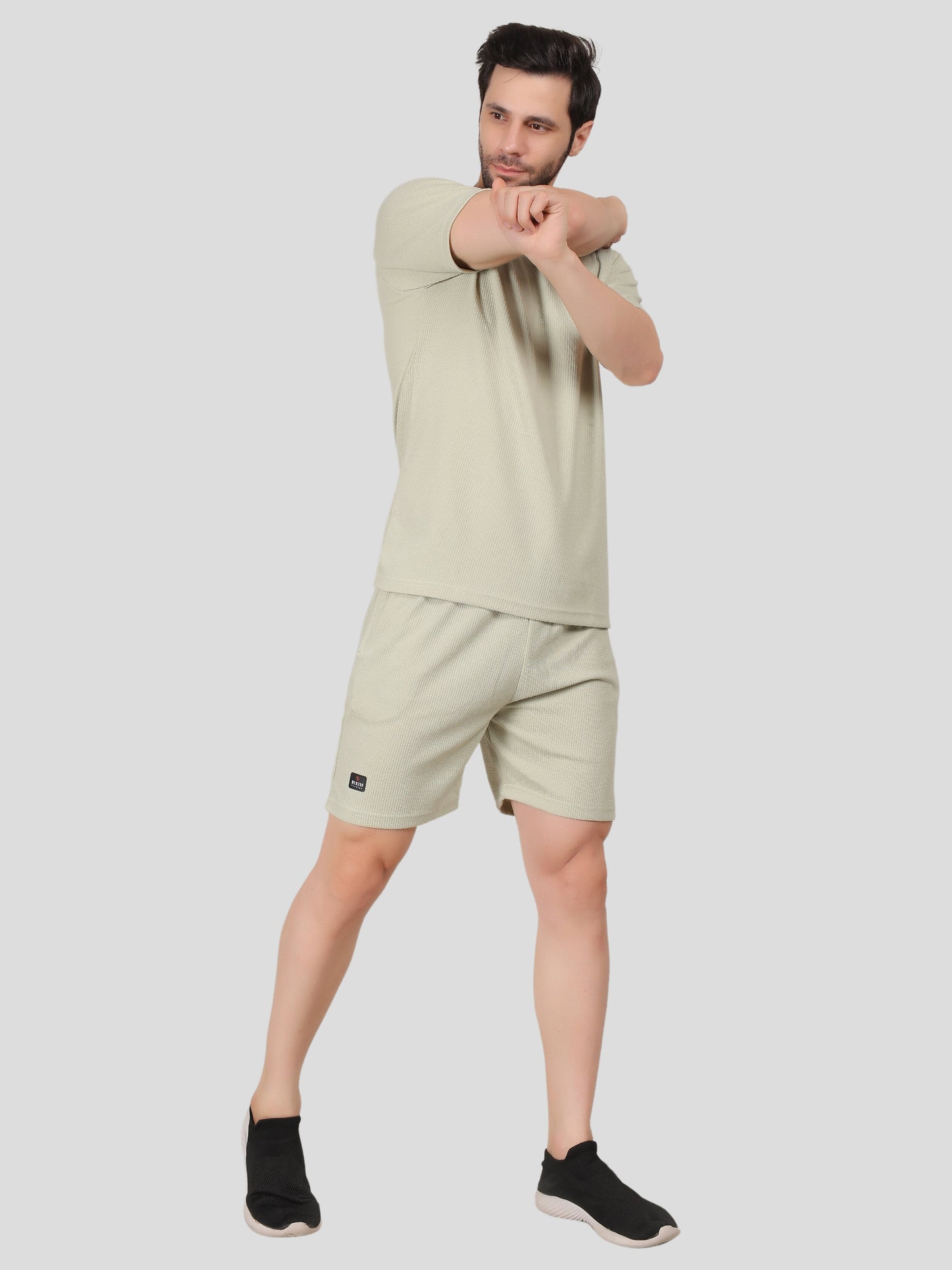 YOUTH ROBE Men's Co-Ord Set , Knitted T-Shirt and Short (Pastel Green)