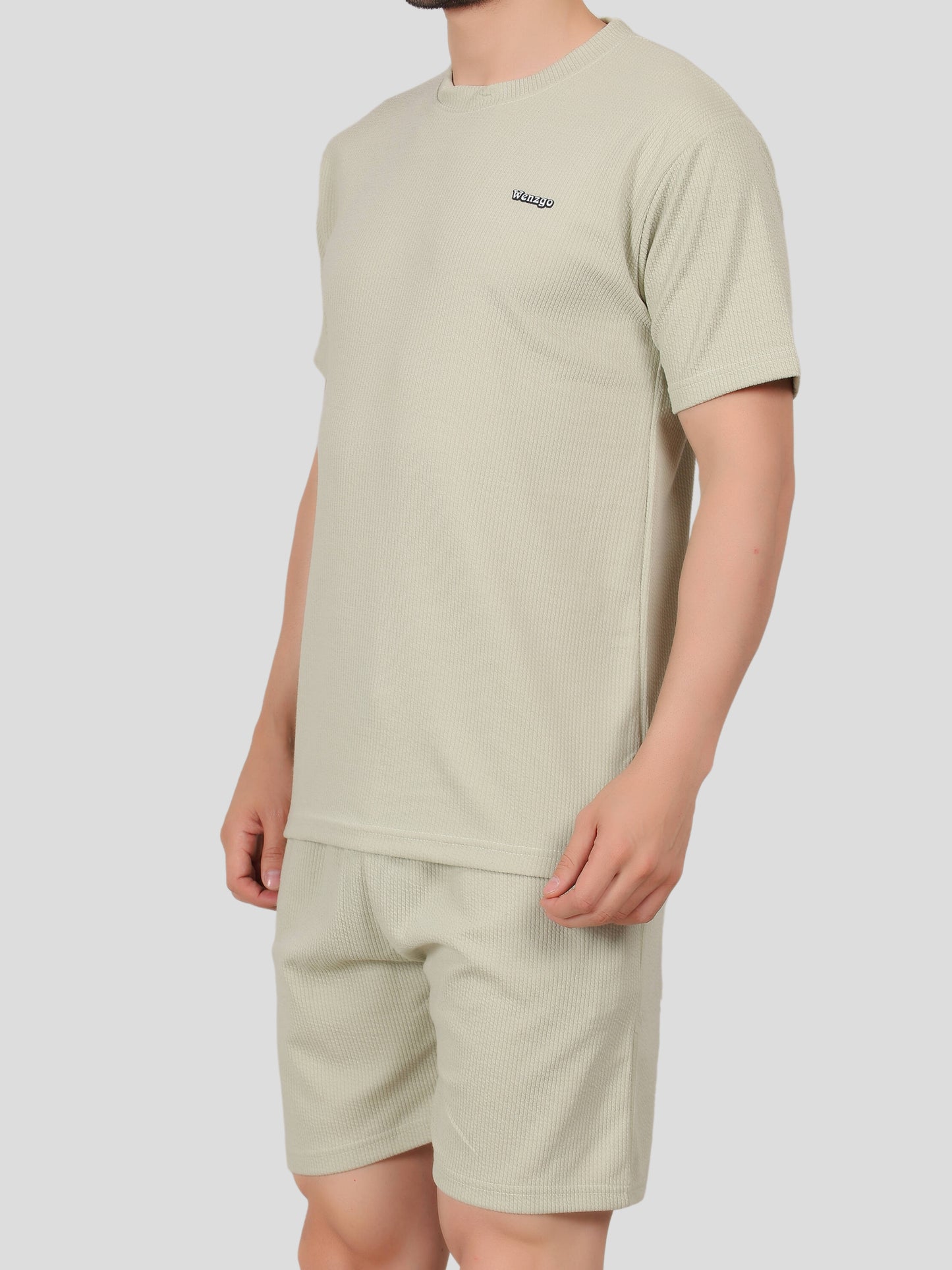 YOUTH ROBE Men's Co-Ord Set , Knitted T-Shirt and Short (Pastel Green)