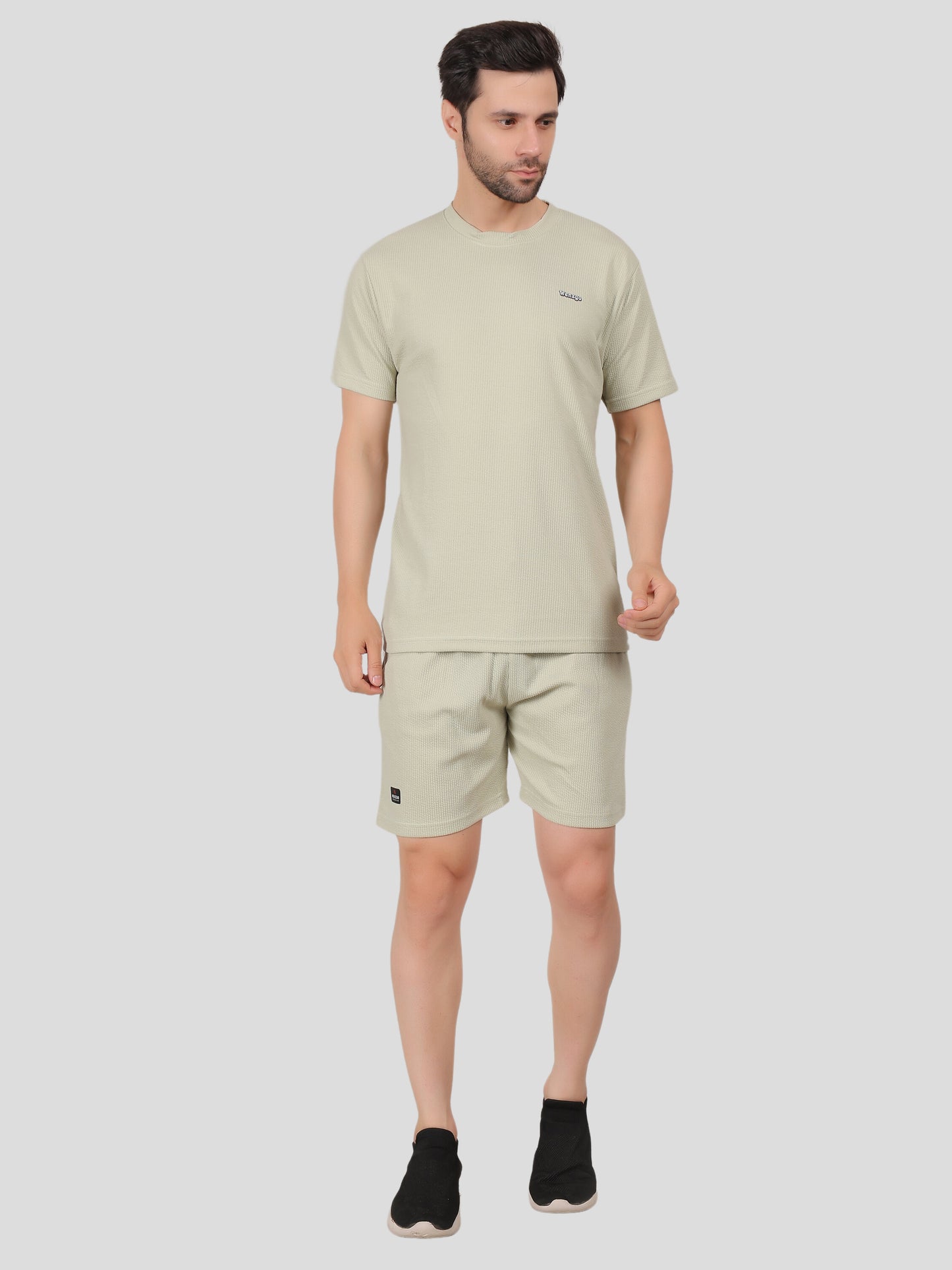 YOUTH ROBE Men's Co-Ord Set , Knitted T-Shirt and Short (Pastel Green)