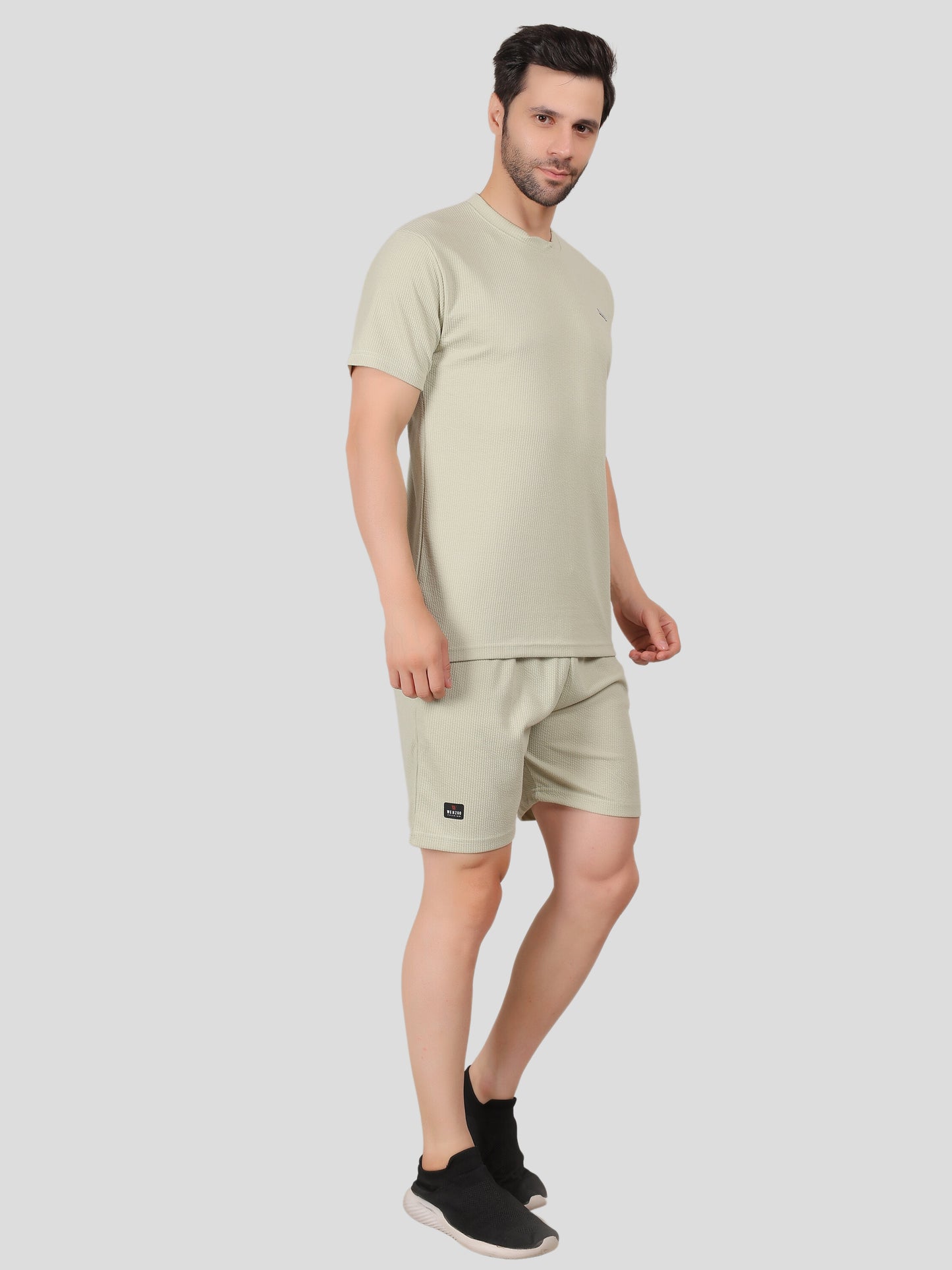 YOUTH ROBE Men's Co-Ord Set , Knitted T-Shirt and Short (Pastel Green)