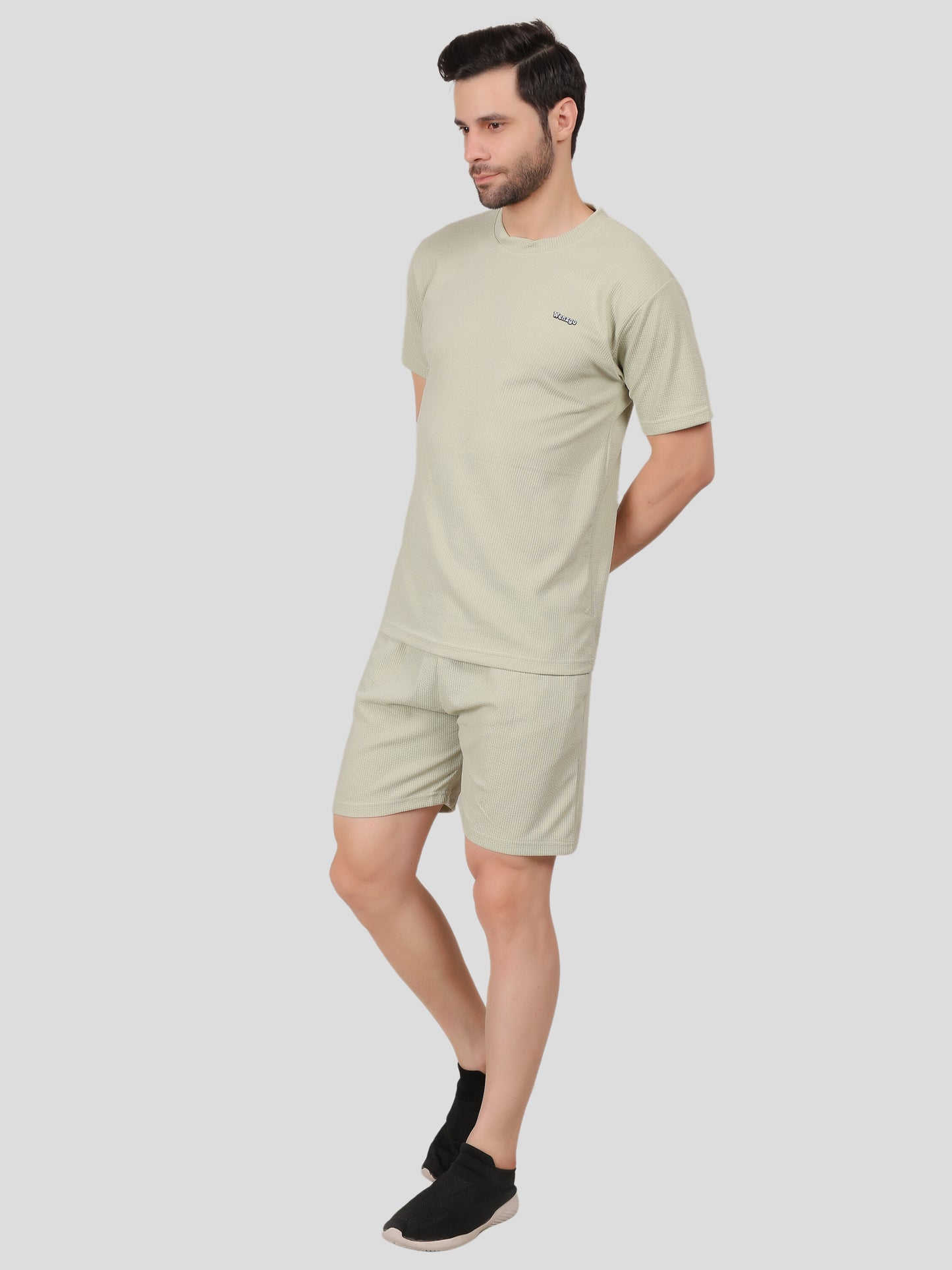 YOUTH ROBE Men's Co-Ord Set , Knitted T-Shirt and Short (Pastel Green)