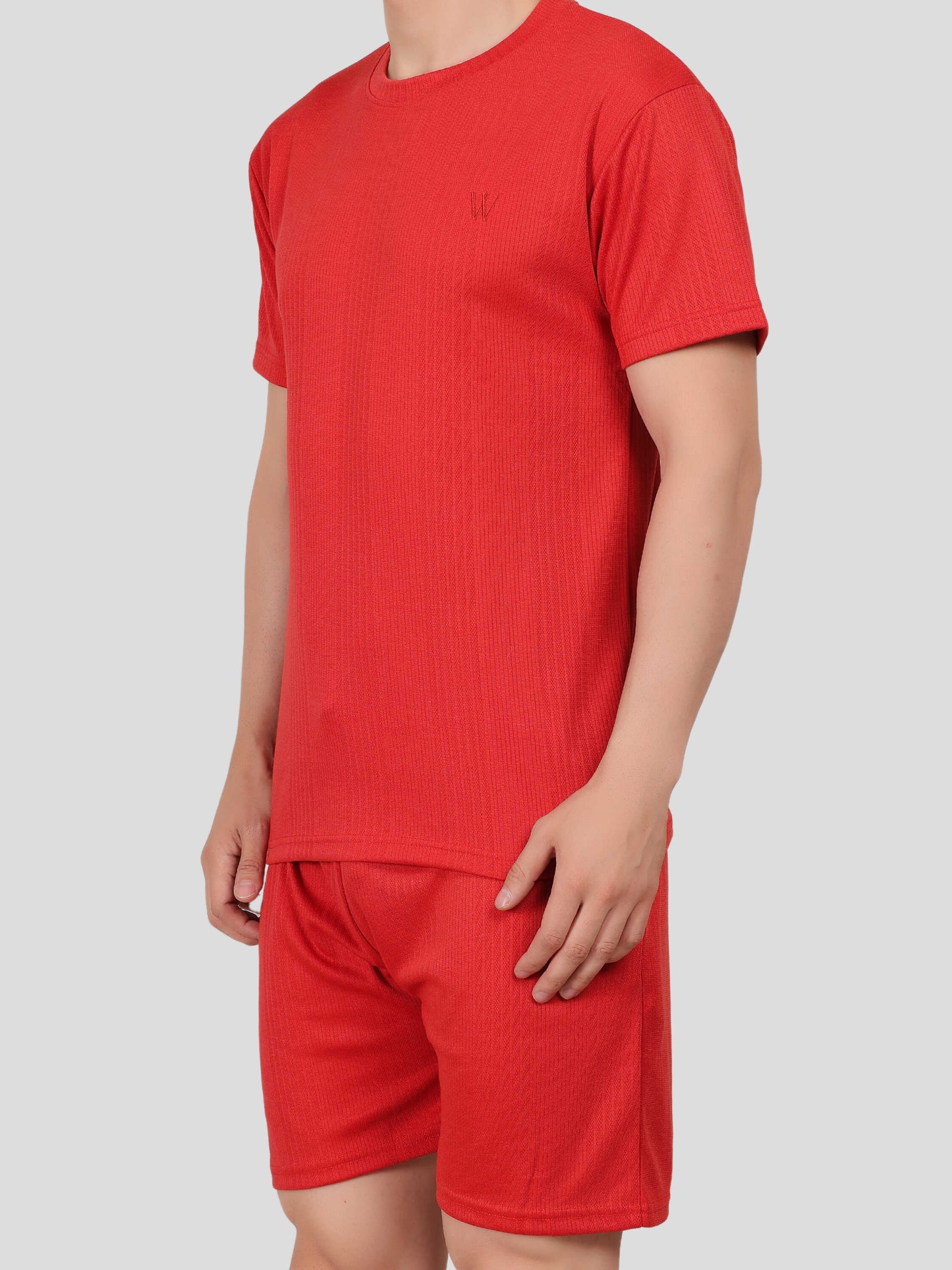 YOUTH ROBE Men's Co-Ord Set , Knitted T-Shirt and Short (Red)