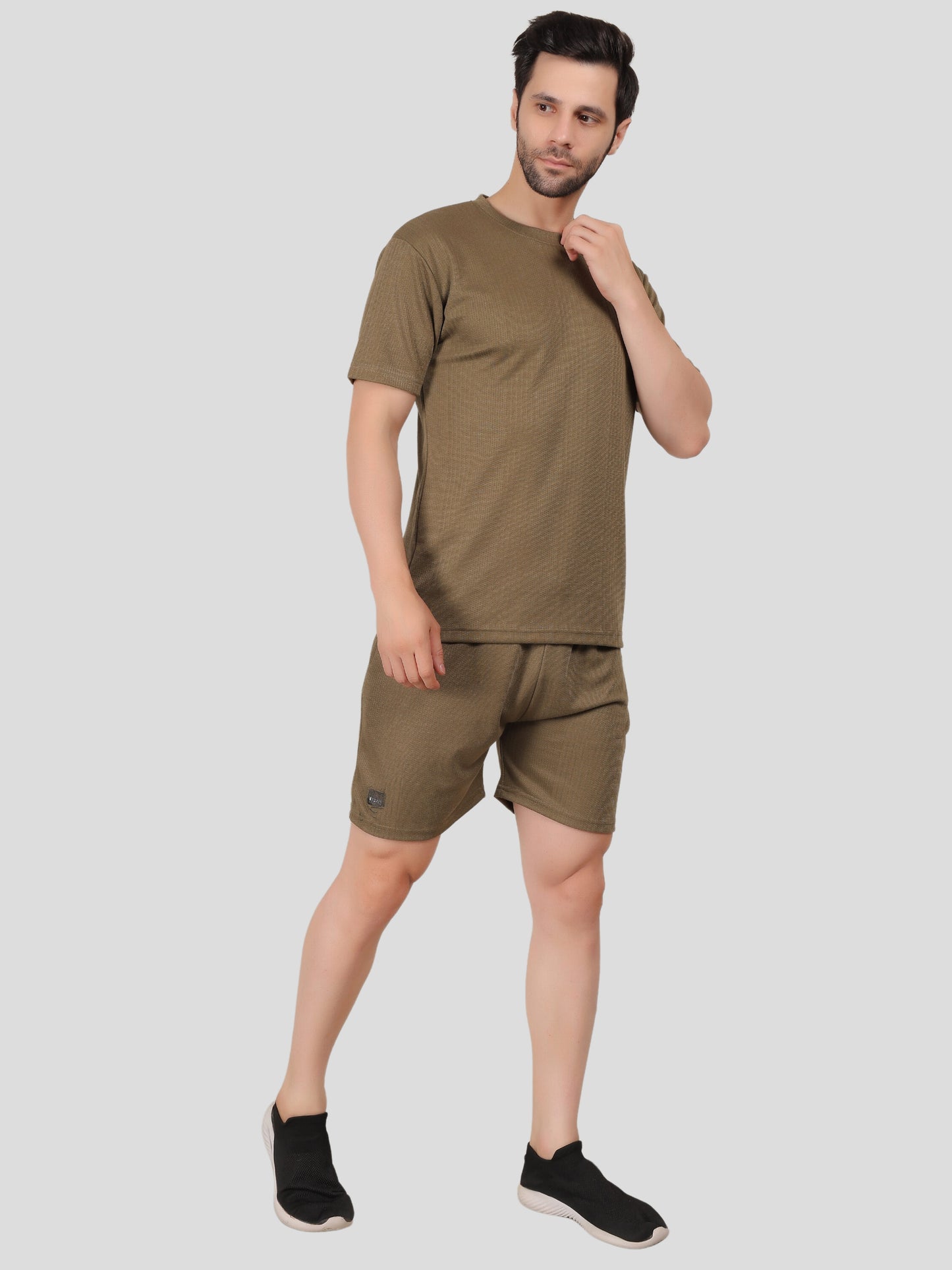 YOUTH ROBE Men's Co-Ord Set, Knitted T-Shirt and Short (Sage Green)