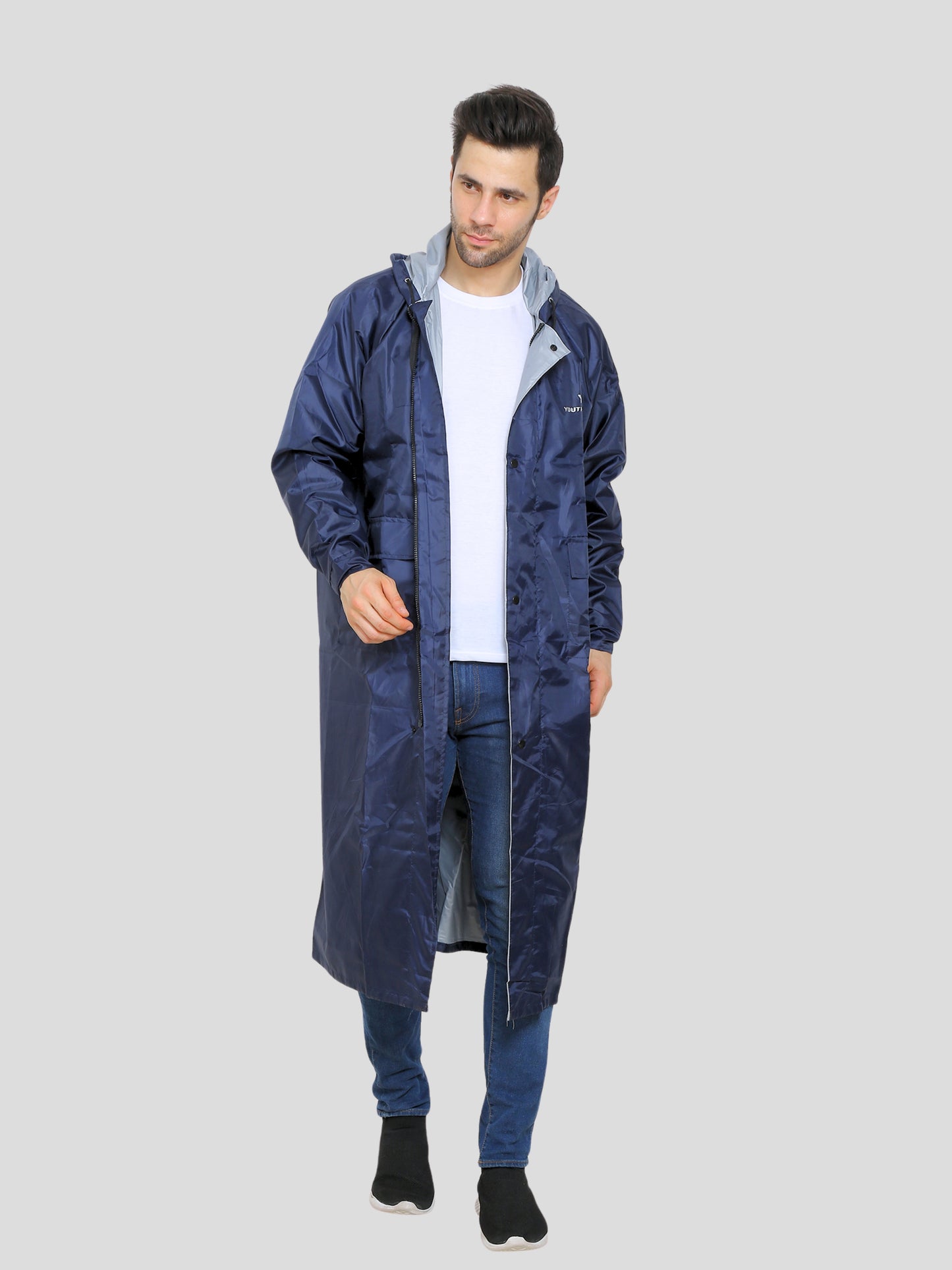 YOUTH ROBE Men's Long Raincoat (Blue)