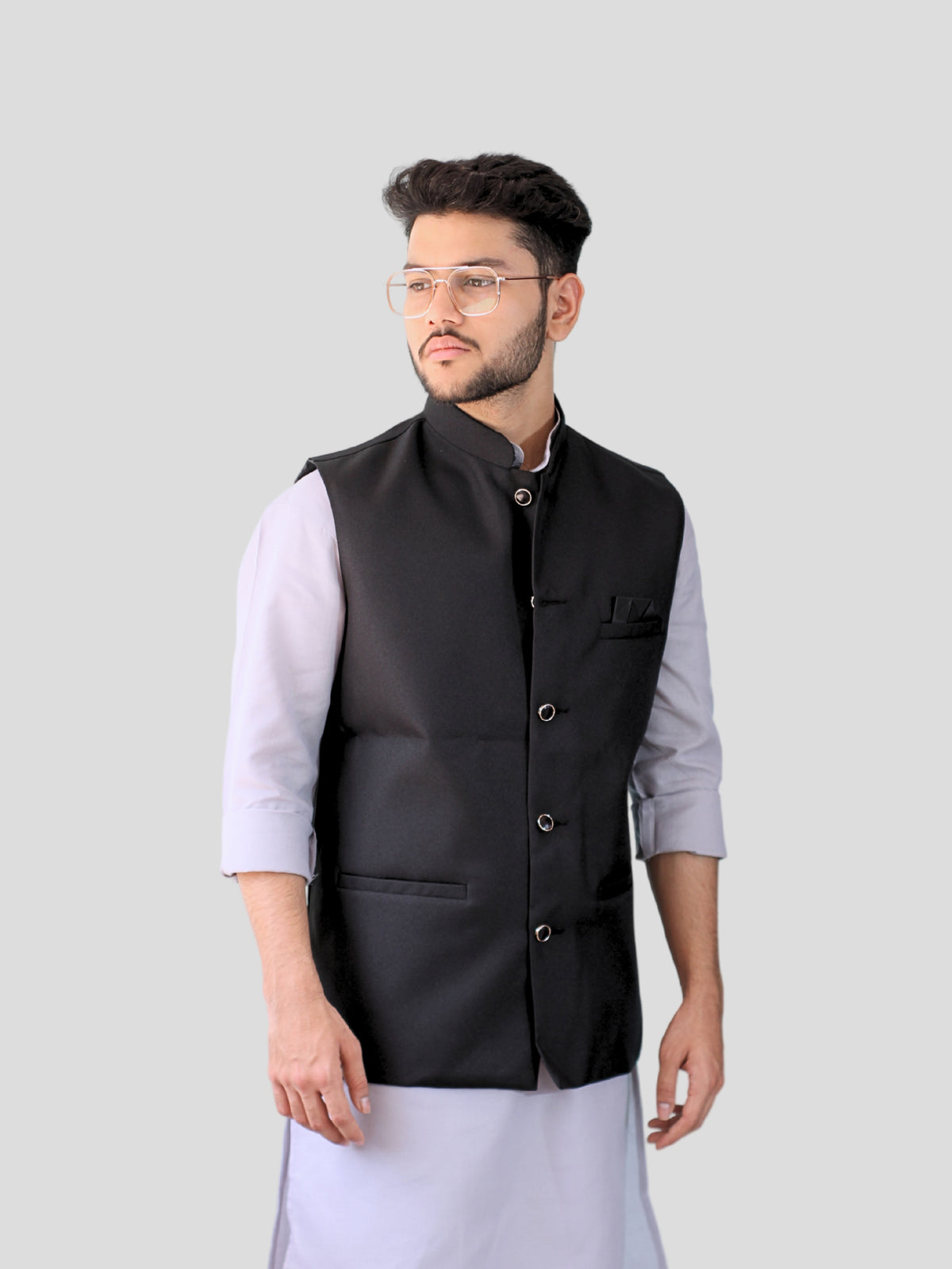 Men's Kurta Pajama with Modi Jacket (Black)