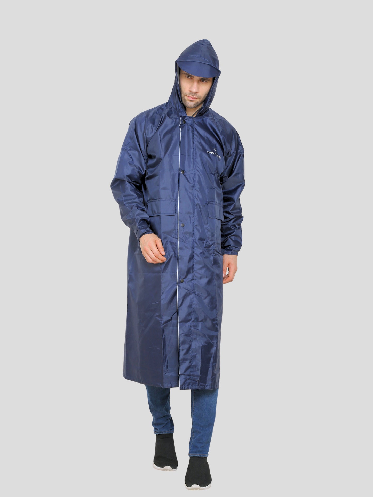YOUTH ROBE Men's Long Raincoat (Blue)
