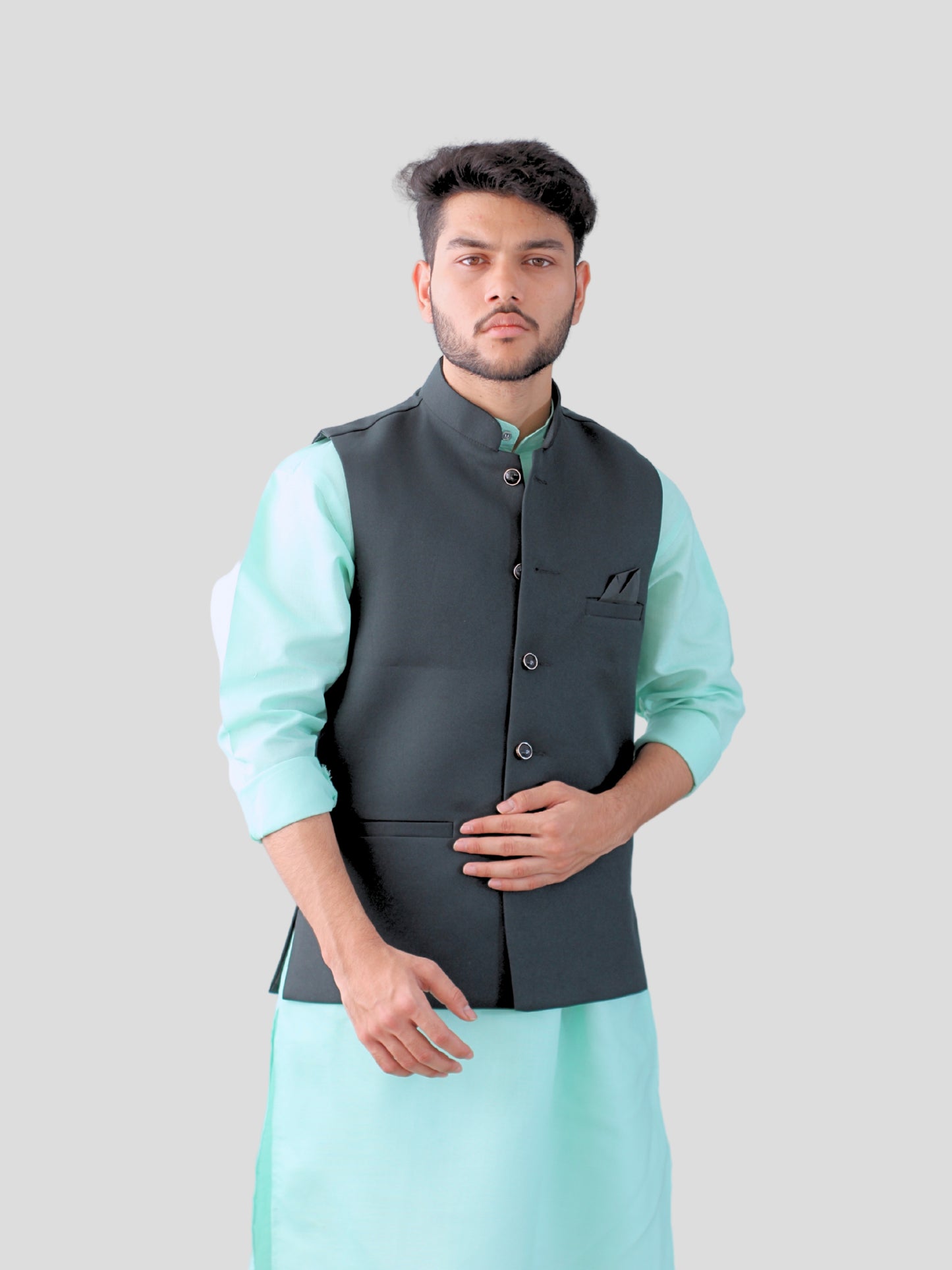 Youth Robe Men's Kurta Pajama with Modi Jacket (Dark Green)