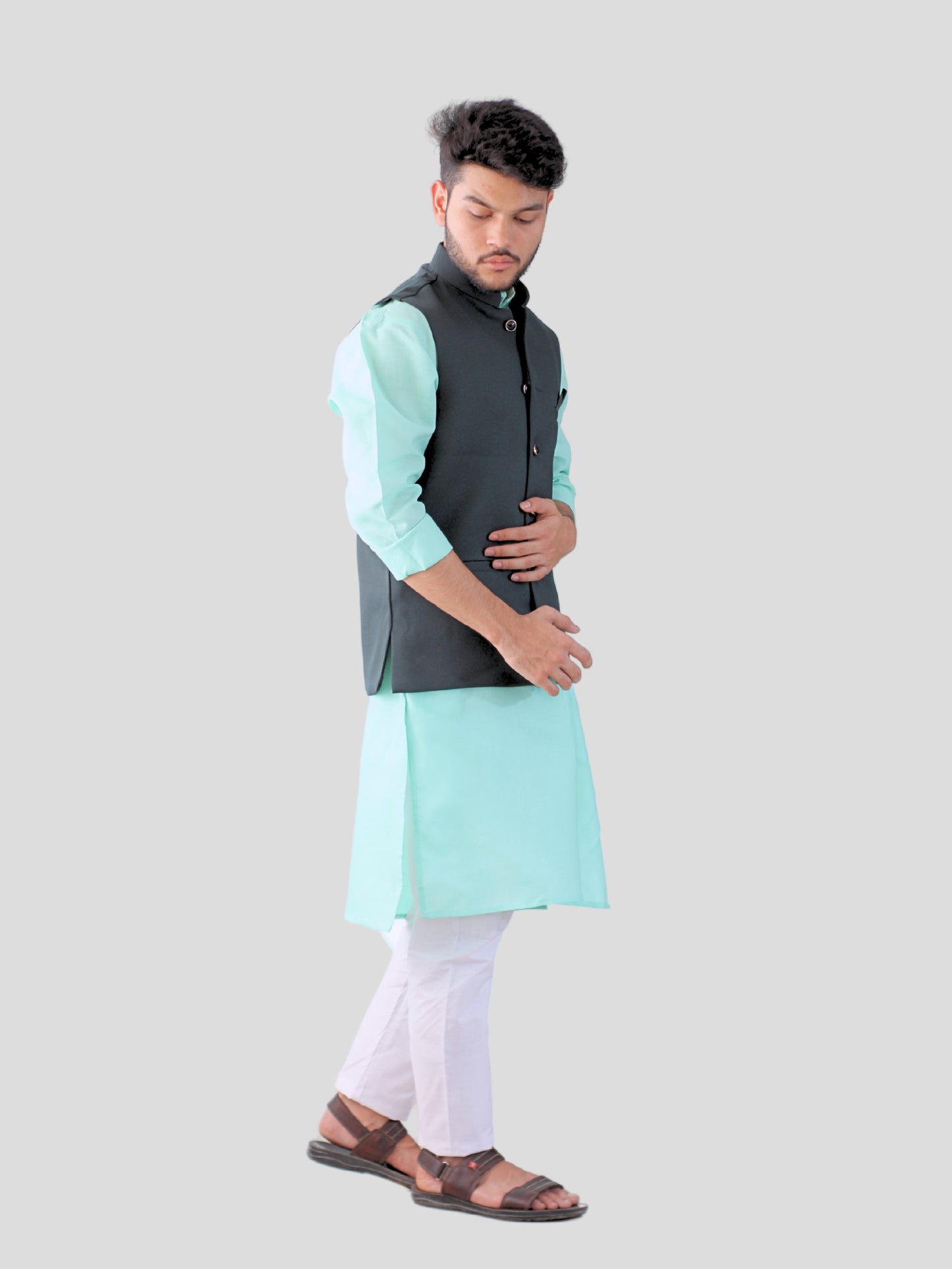 Youth Robe Men's Kurta Pajama with Modi Jacket (Dark Green)