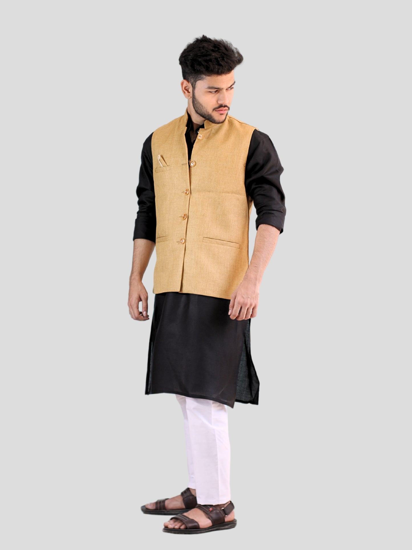 Youth Robe Men's Kurta Pajama with Modi Jacket (Golden)