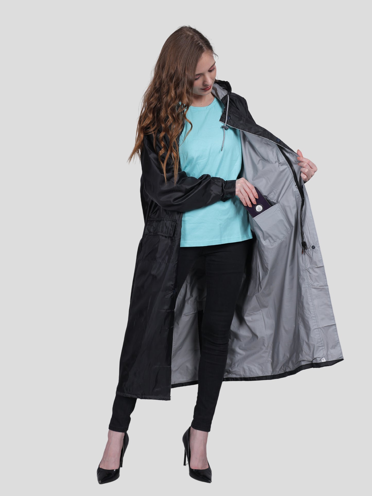 YOUTH ROBE Women's Long Raincoat (Black)