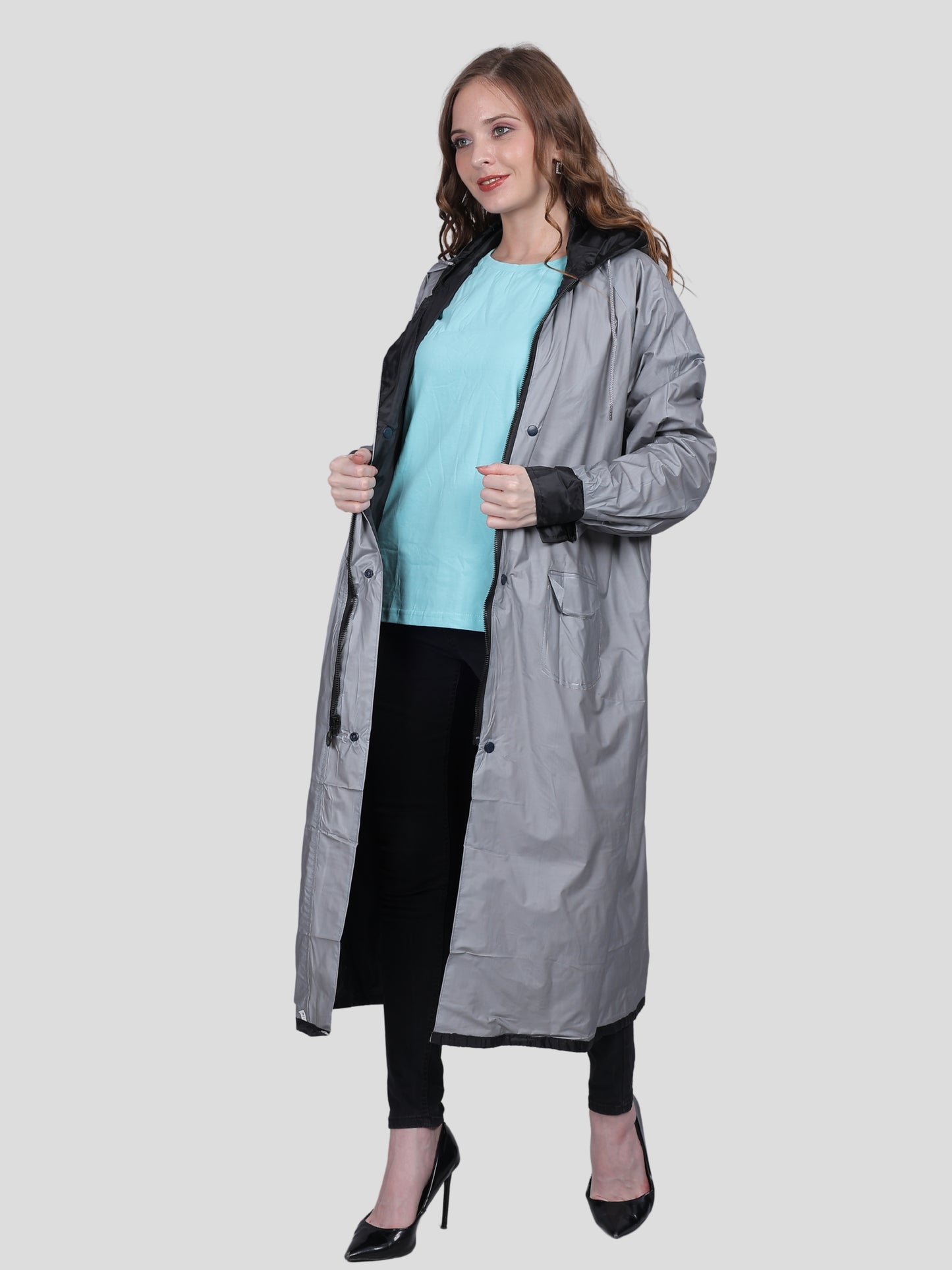 YOUTH ROBE Women's Long Raincoat (Black)