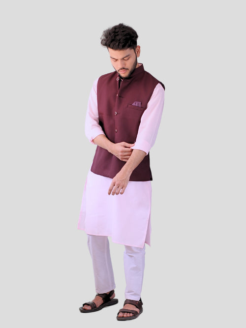 Men's Kurta Pajama with Modi Jacket (Wine)