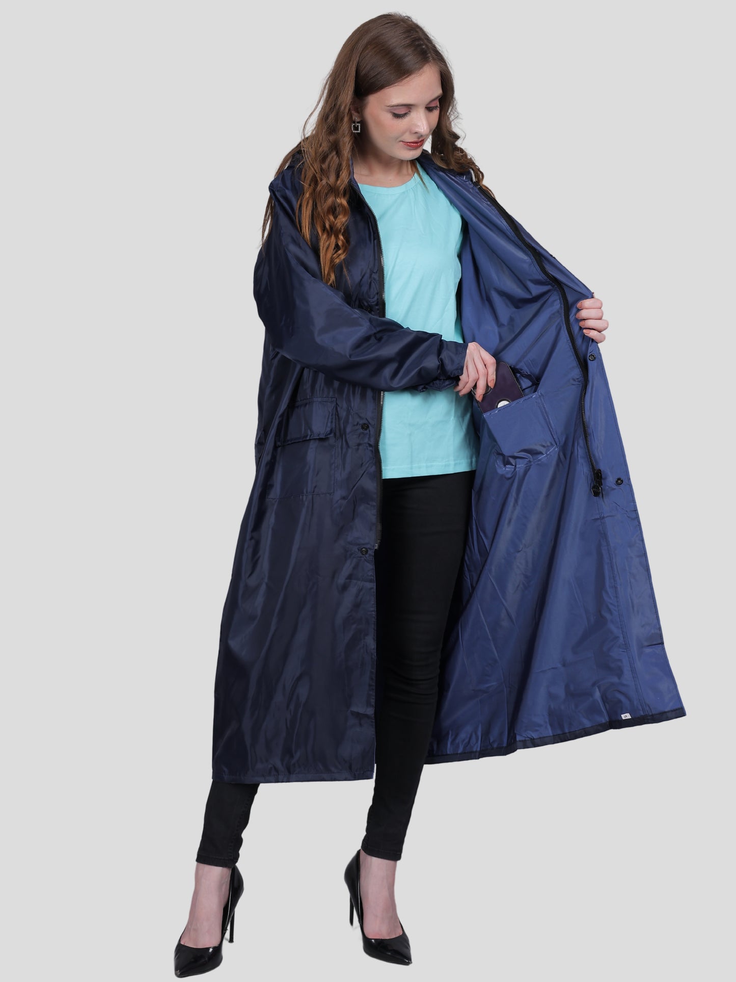 Youth Robe Women's Long Raincoat (Blue)