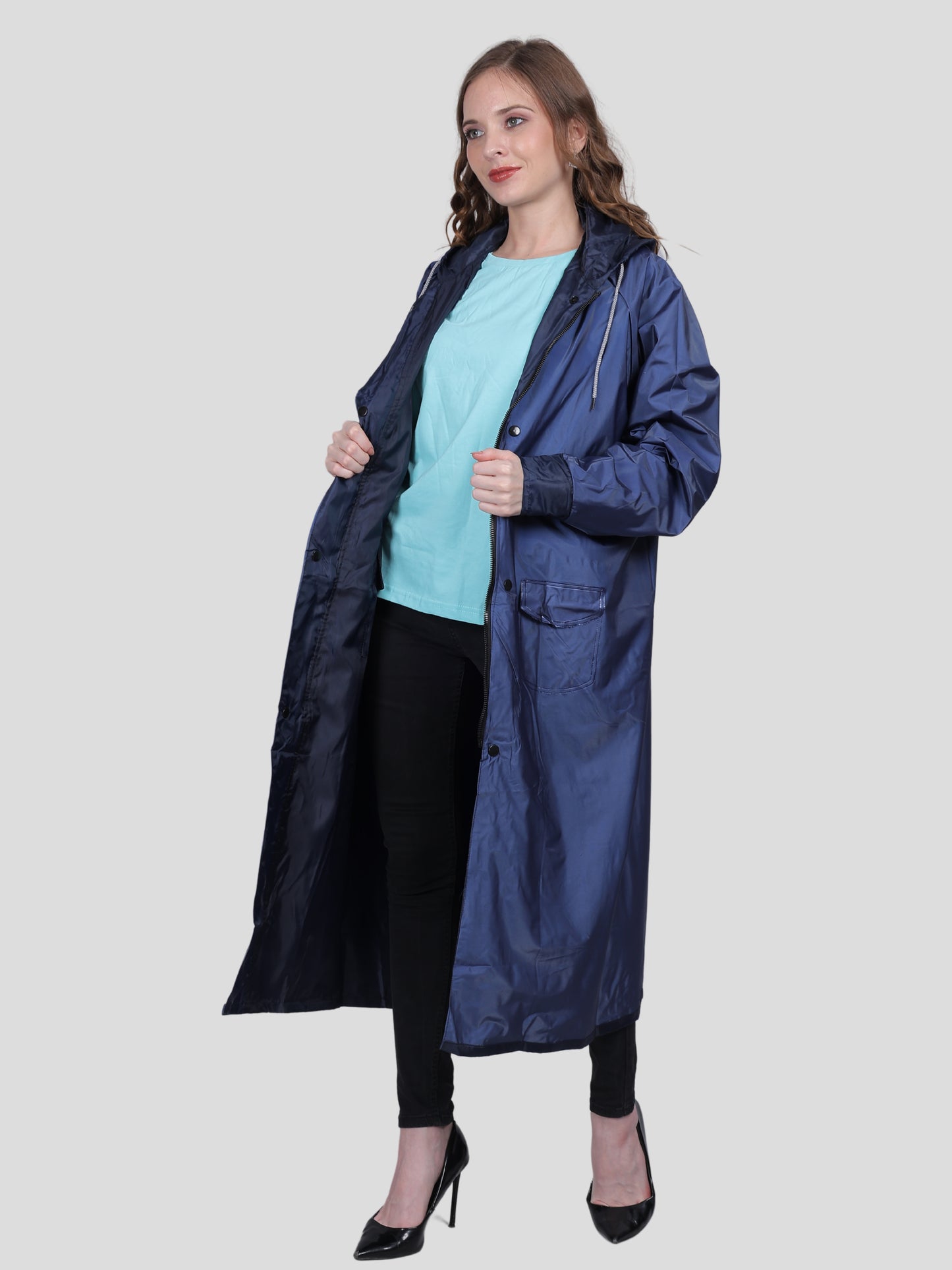 Youth Robe Women's Long Raincoat (Blue)