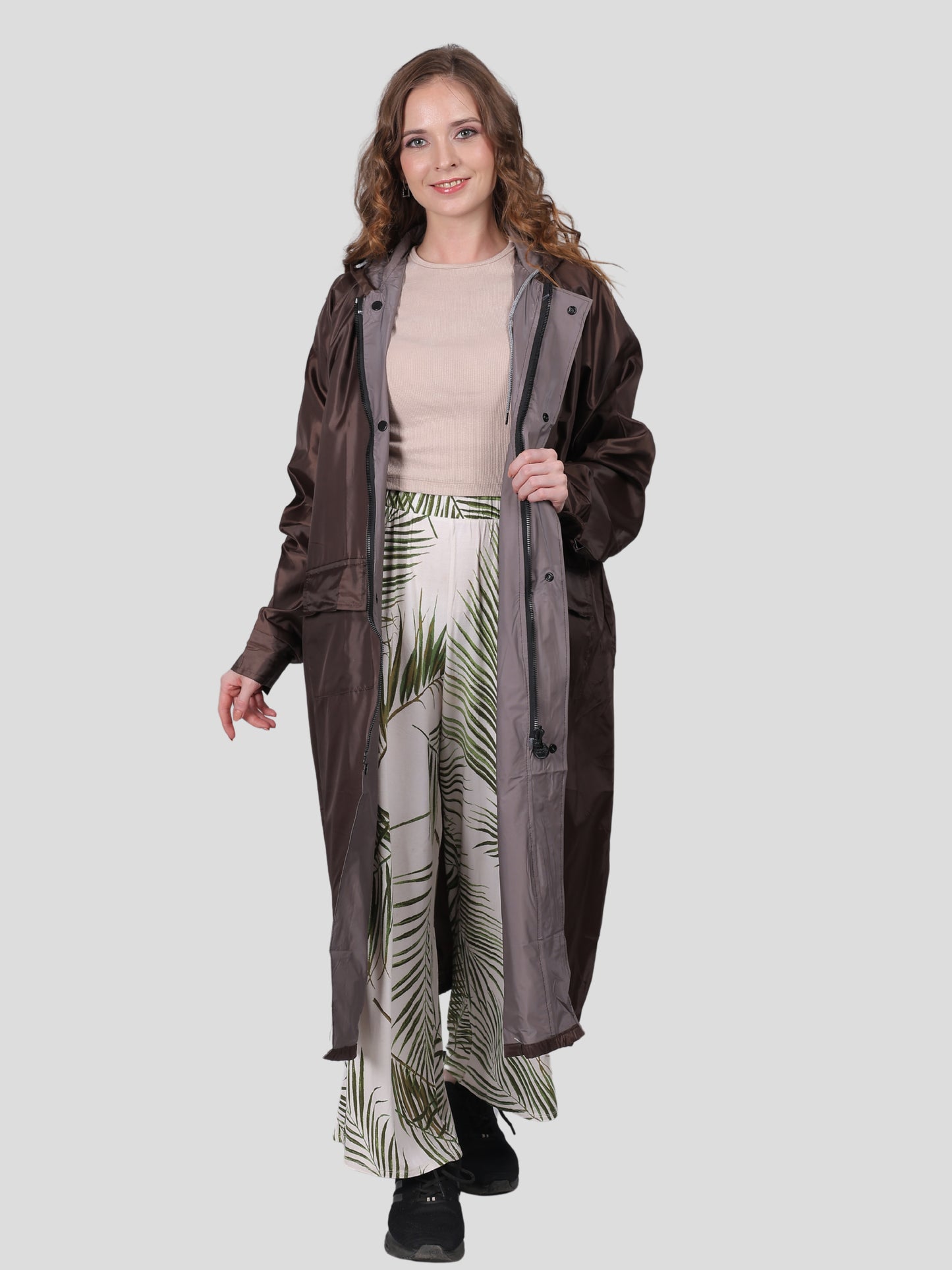 Youth Robe Women's Long Raincoat (Brown)