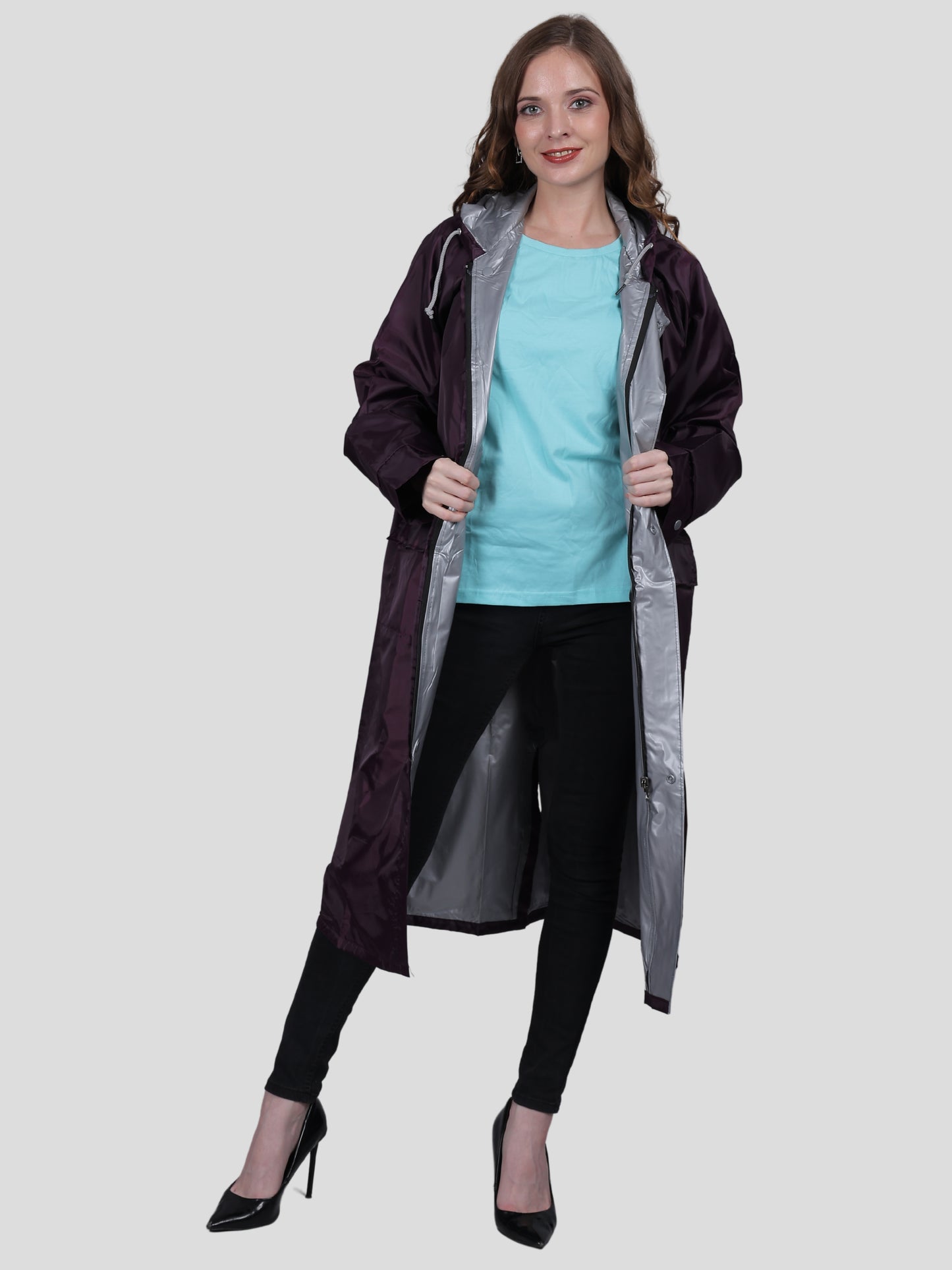 Youth Robe Women's Long Raincoat (Purple)