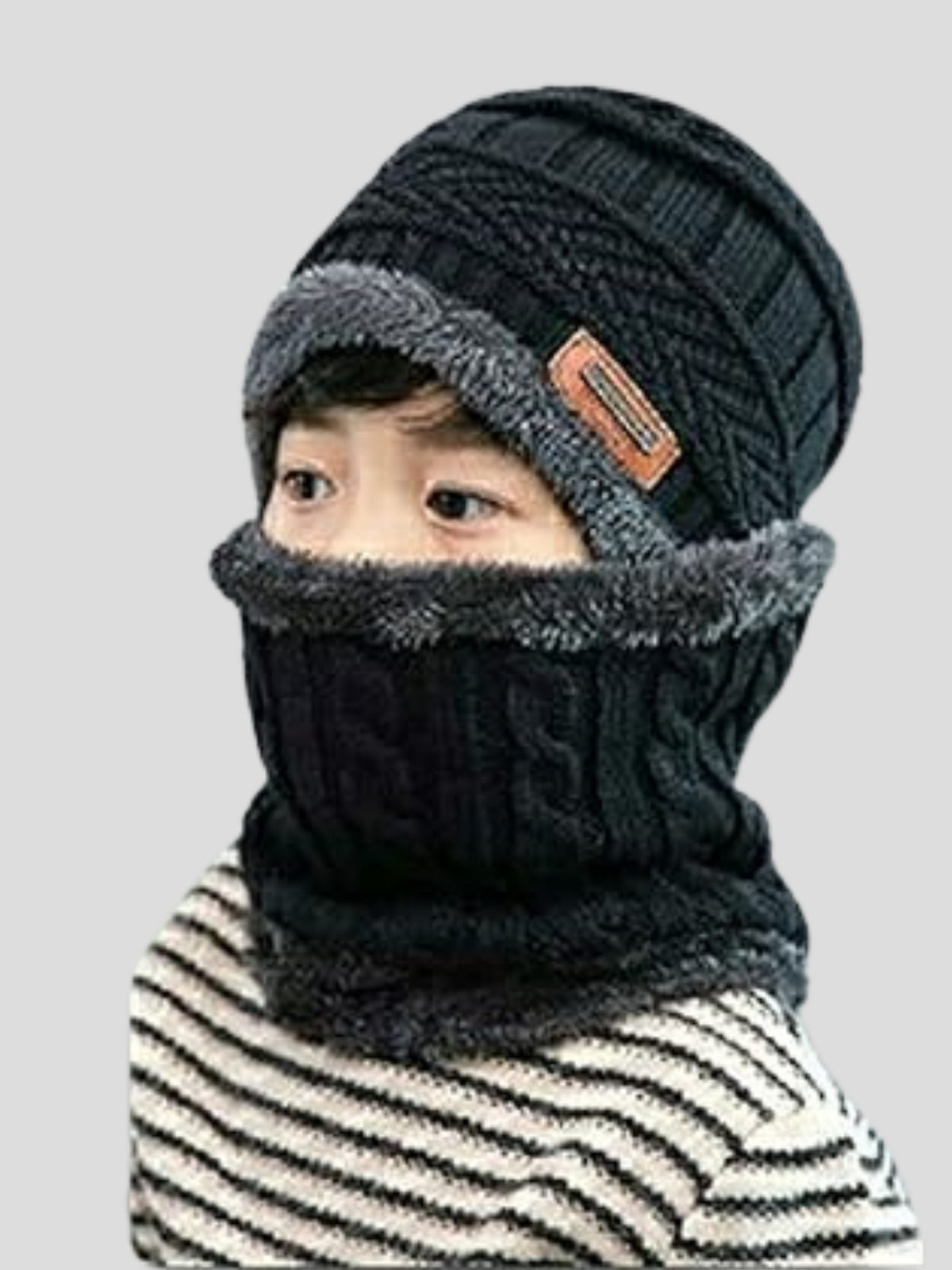 Kid's Cap with Round Neck Muffler (Black)
