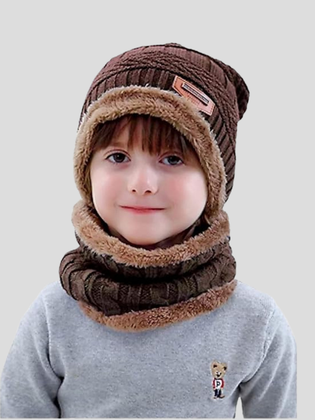 Kid's Cap with Round Neck Muffler (Brown)