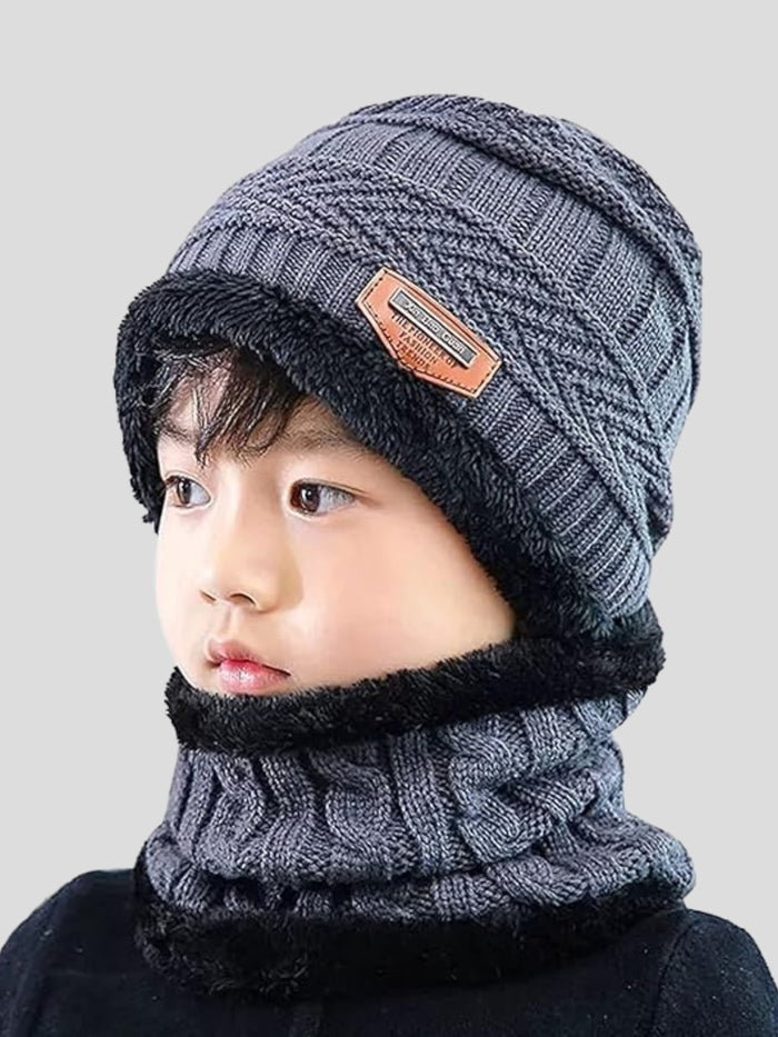 Kid's Cap with Round Neck Muffler (Grey)