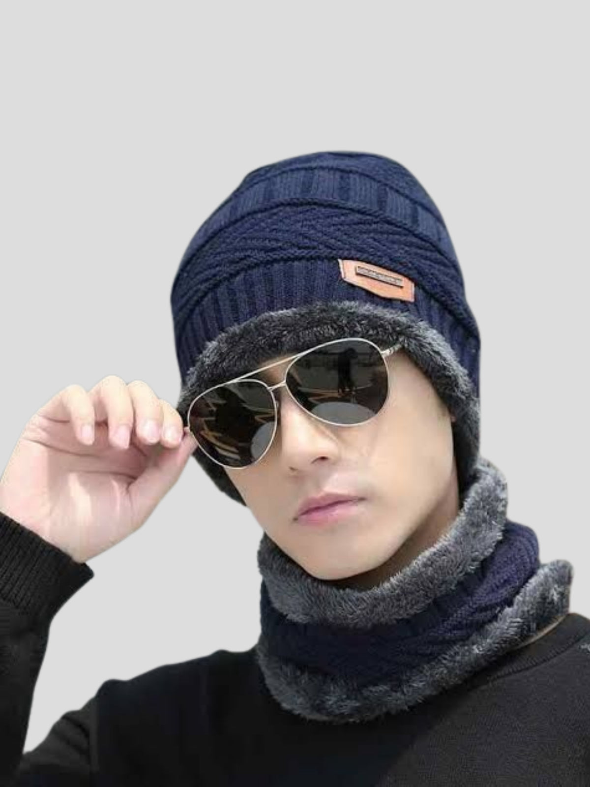 Men's Cap with Round Neck Muffler (Blue)