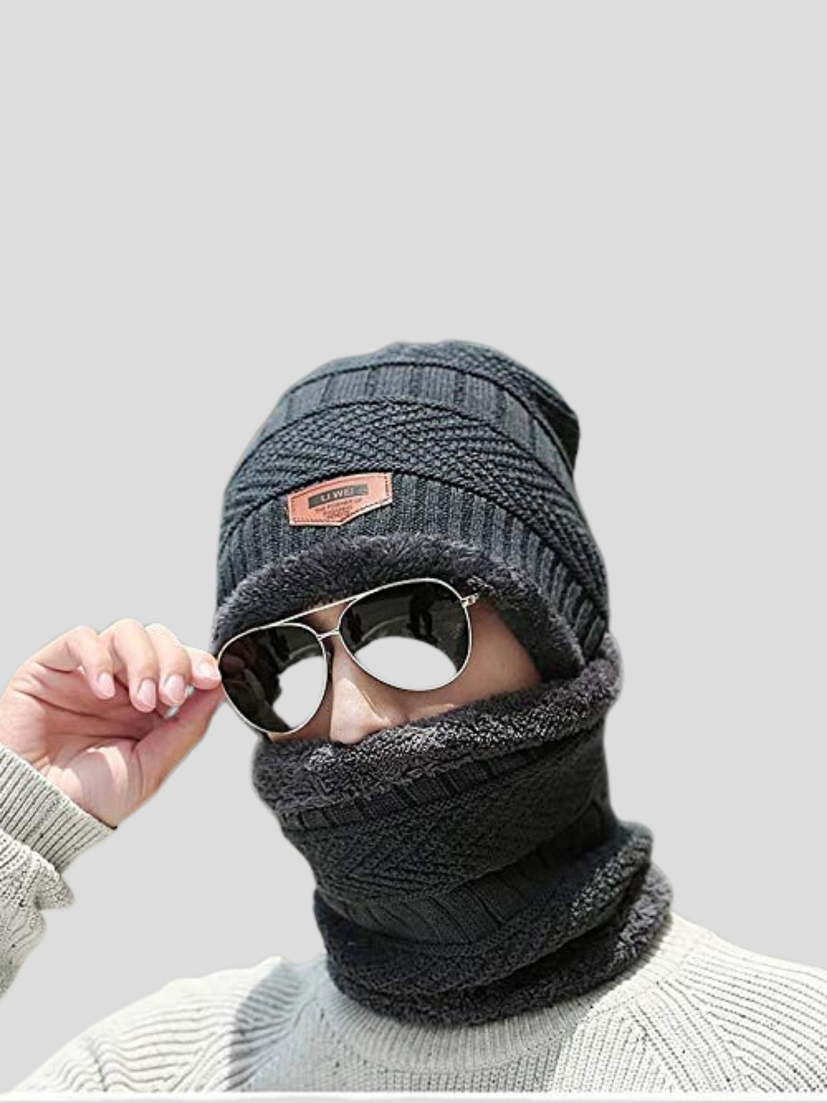 Men's Cap with Round Neck Muffler (Grey)