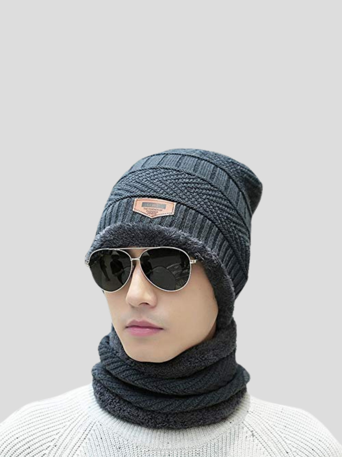 Men's Cap with Round Neck Muffler (Grey)