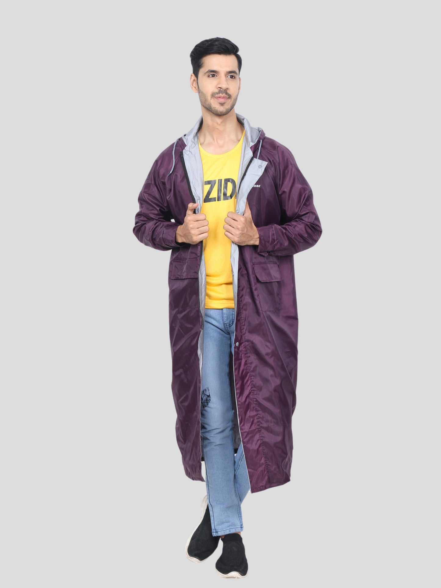 YOUTH ROBE Men's Long Raincoat (Purple)