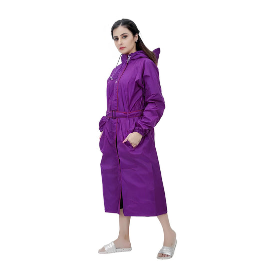 YOUTH ROBE Women's Knee-length Raincoat - Purple (with belt) - YOUTH ROBE