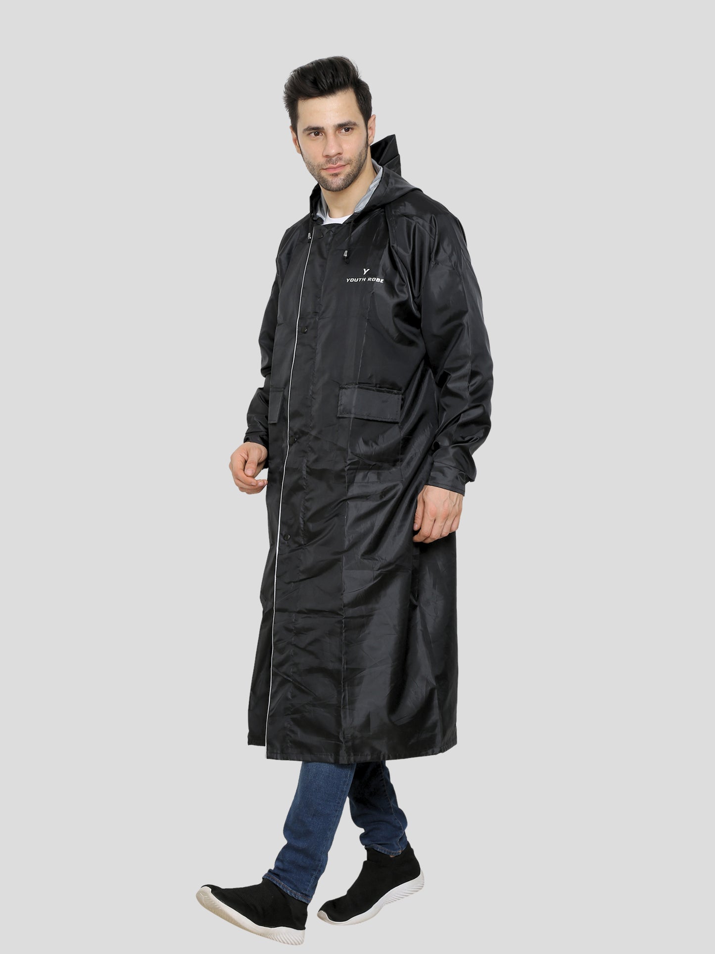 Men's Black Long Raincoat