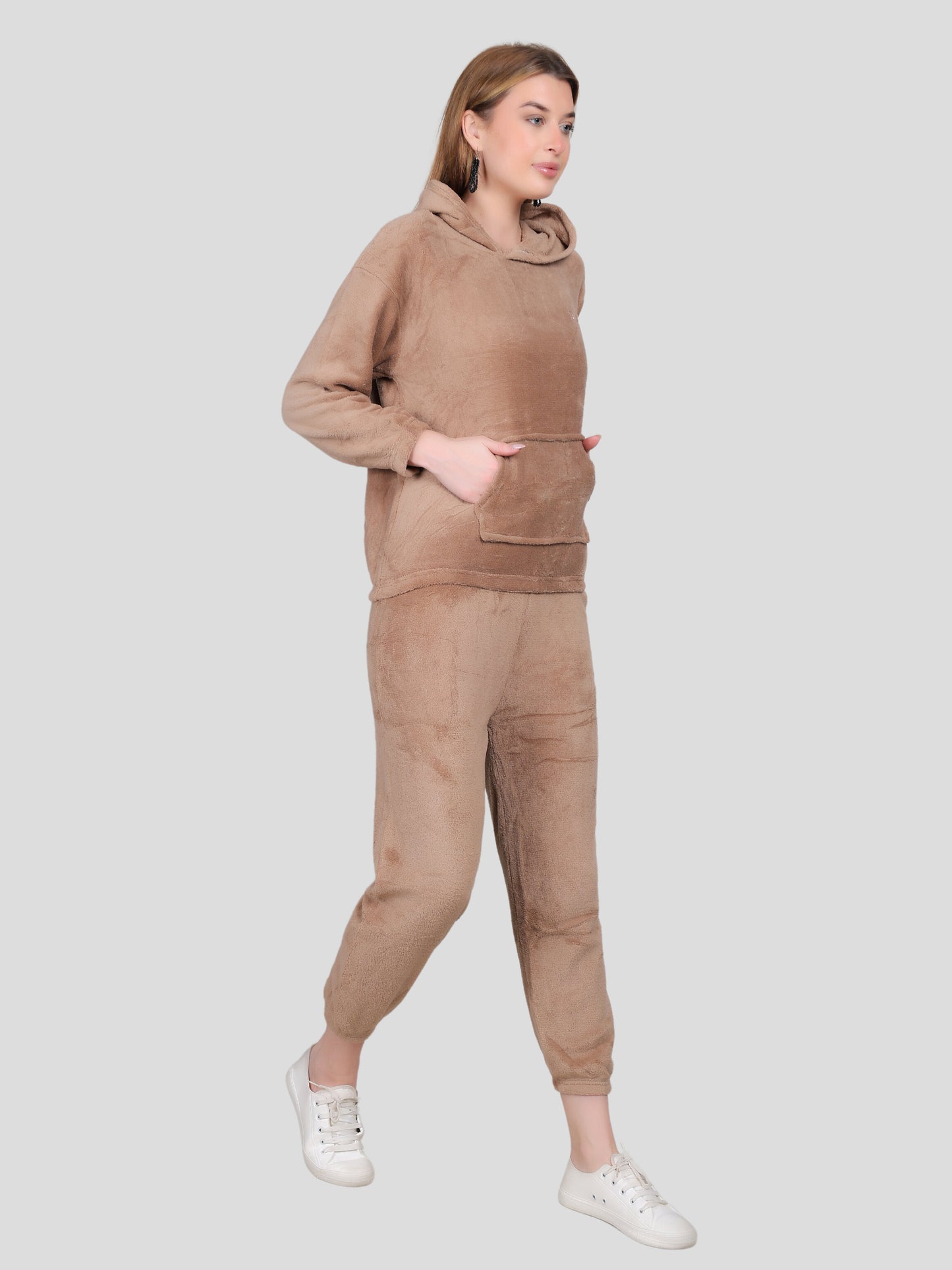 YOUTH ROBE Crop Hoody Co-ord Set for Women (Brown)