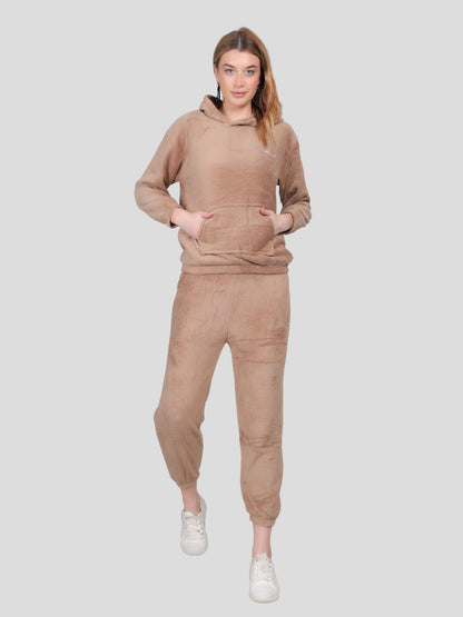 YOUTH ROBE Crop Hoody Co-ord Set for Women (Brown)