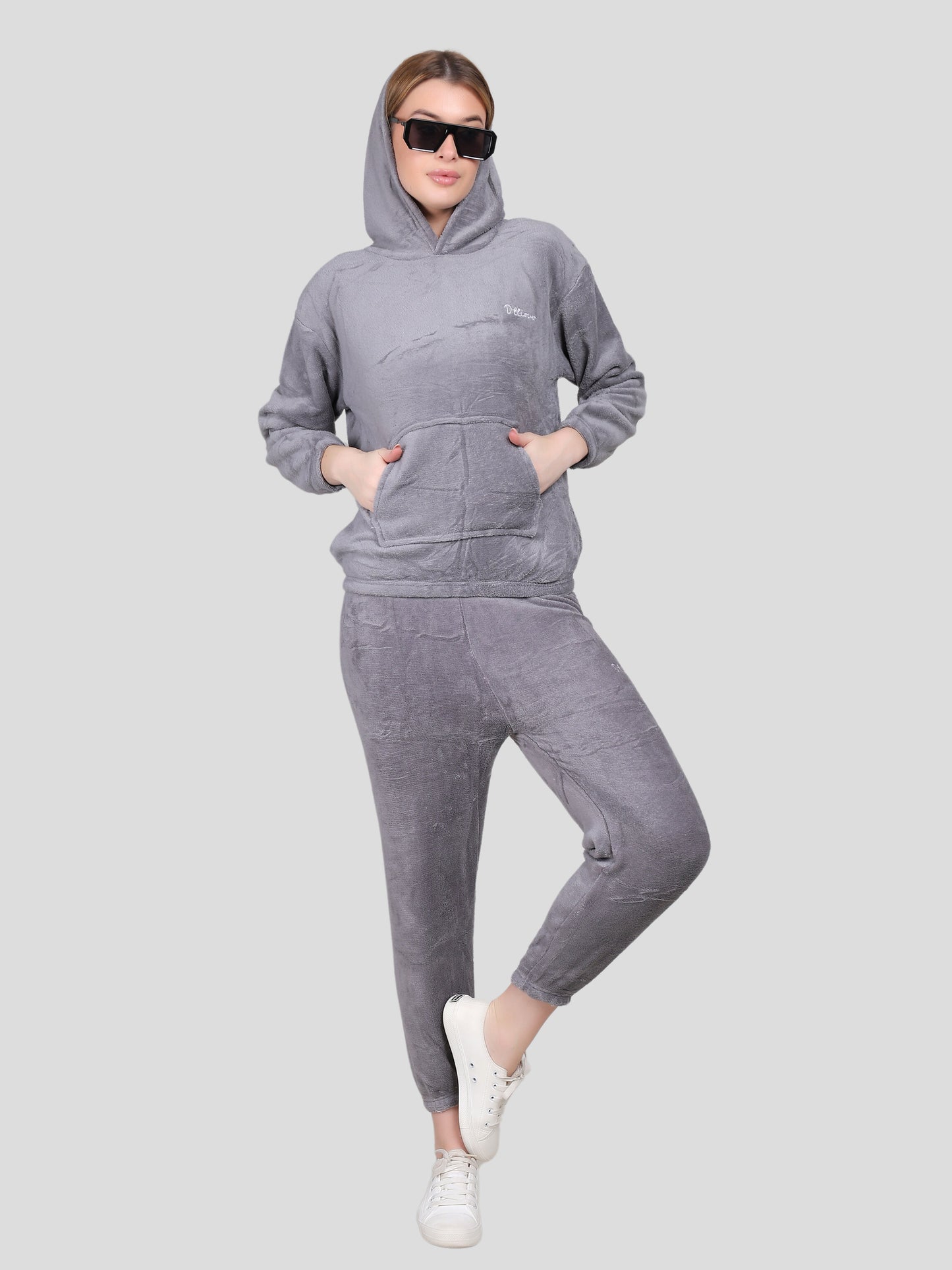 YOUTH ROBE Crop Hoody Co-ord Set for Women (Grey)