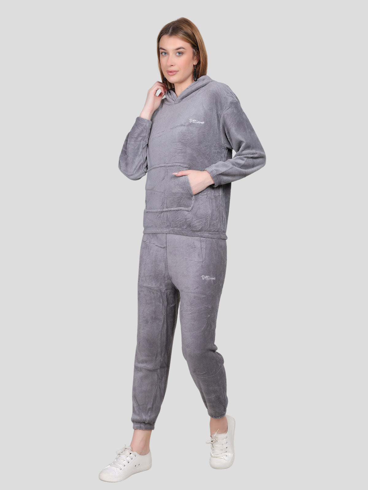 Crop Hoodie Co-Ord Set for Women (Grey)