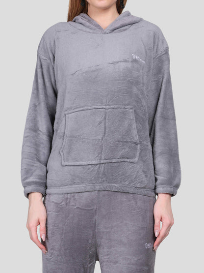 YOUTH ROBE Crop Hoody Co-ord Set for Women (Grey)