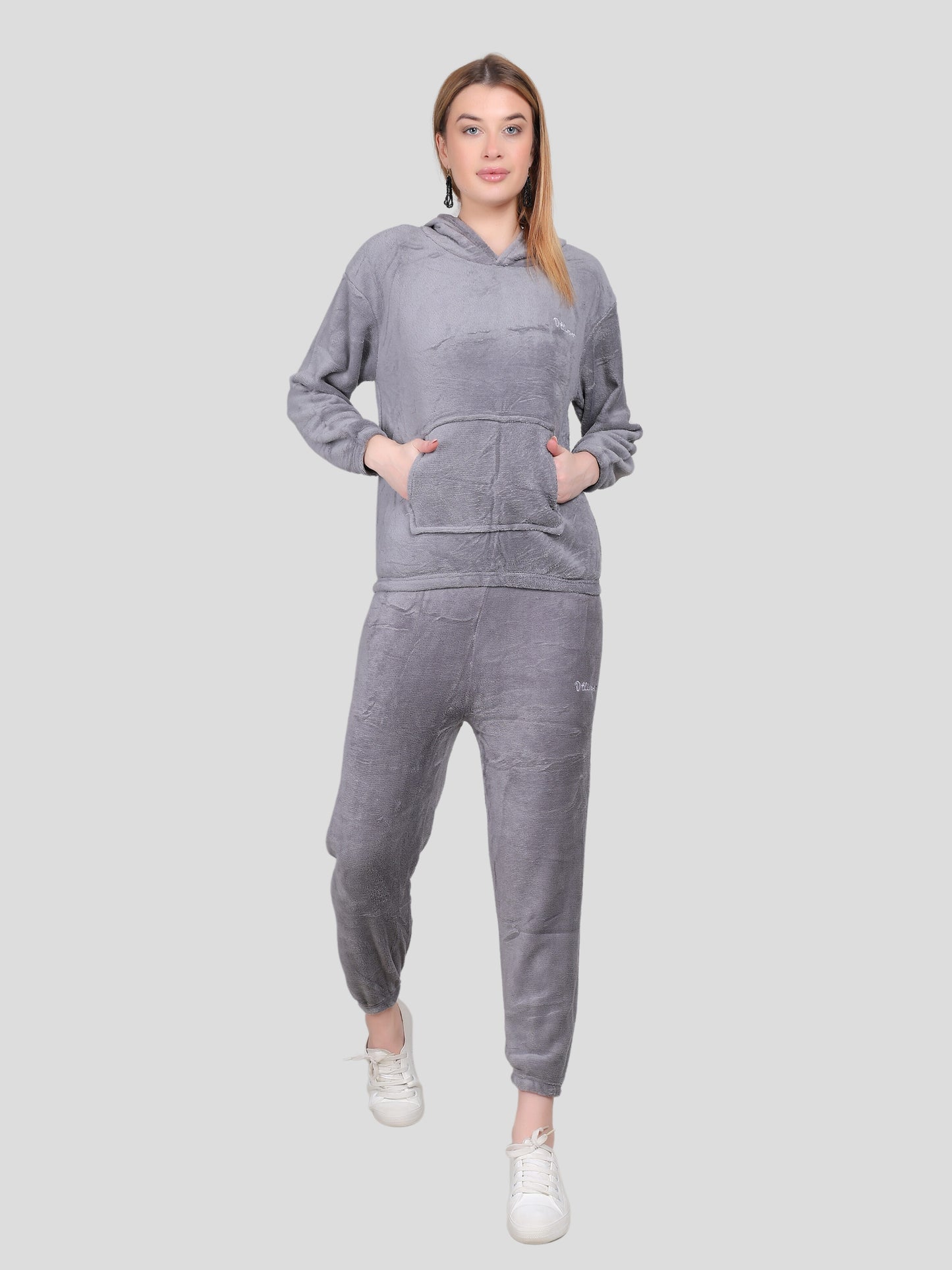 YOUTH ROBE Crop Hoody Co-ord Set for Women (Grey)