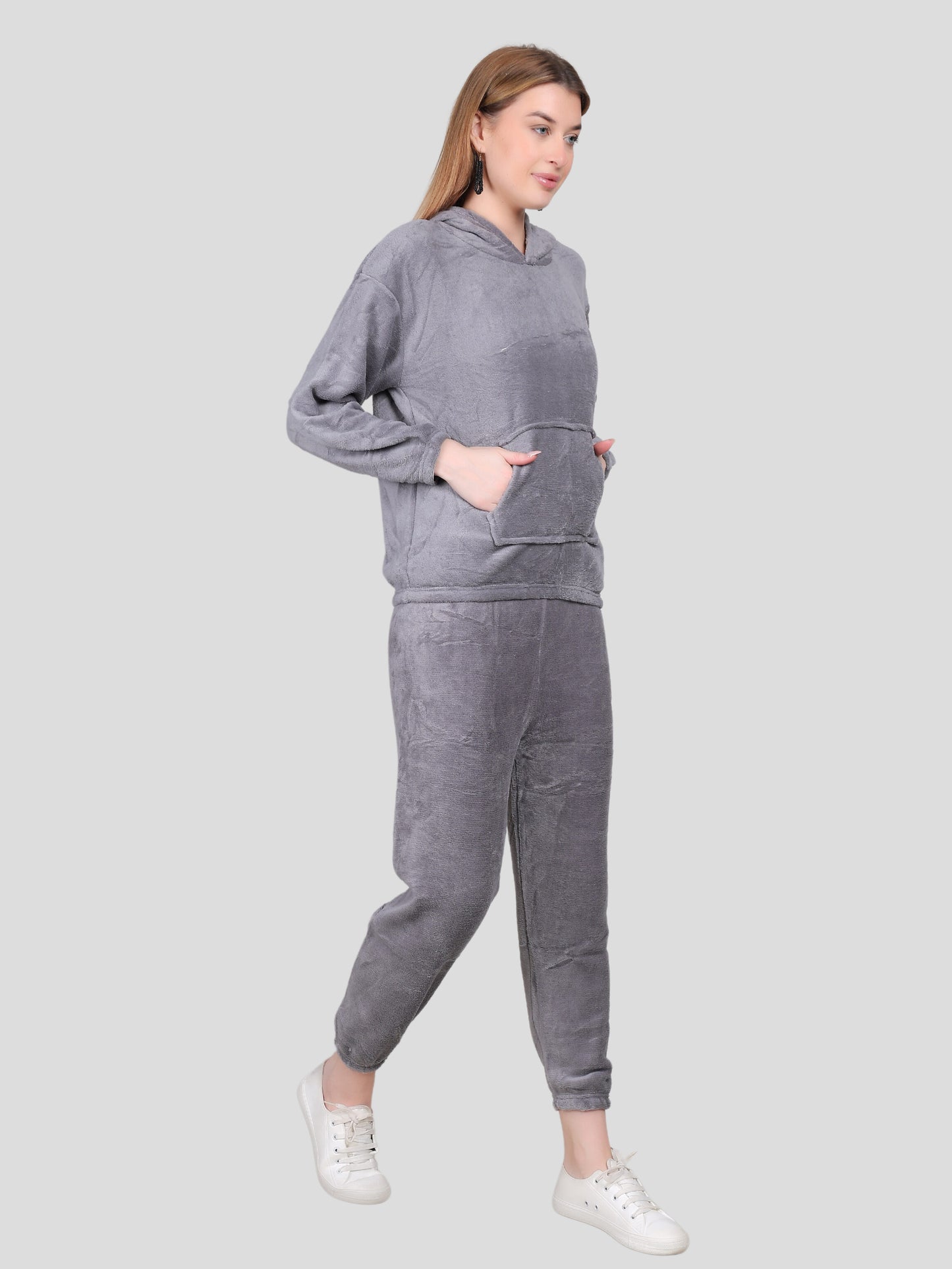 YOUTH ROBE Crop Hoody Co-ord Set for Women (Grey)