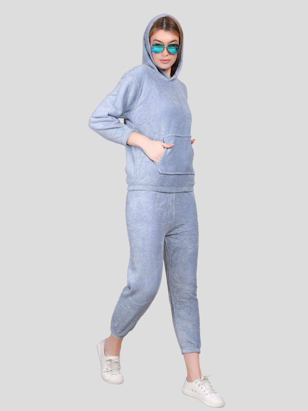 Crop Hoodie Co-Ord Set for Women (Light Blue)