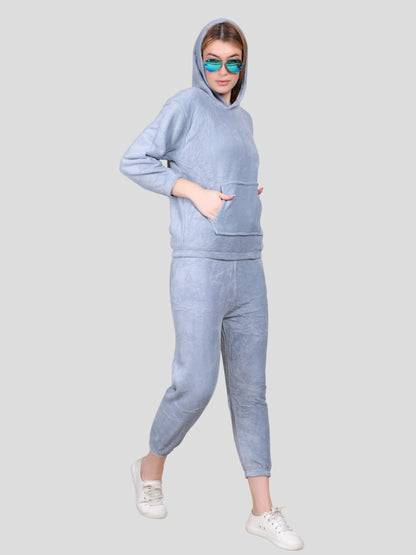 YOUTH ROBE Crop Hoody Co-ord Set for Women (Light Blue)