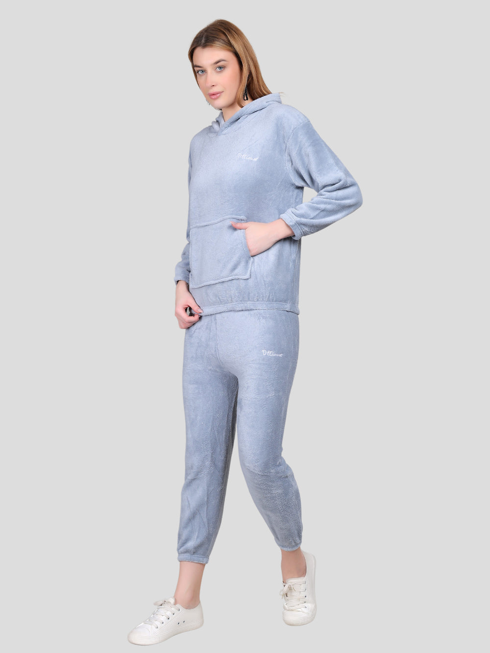 Crop Hoodie Co-Ord Set for Women (Light Blue)